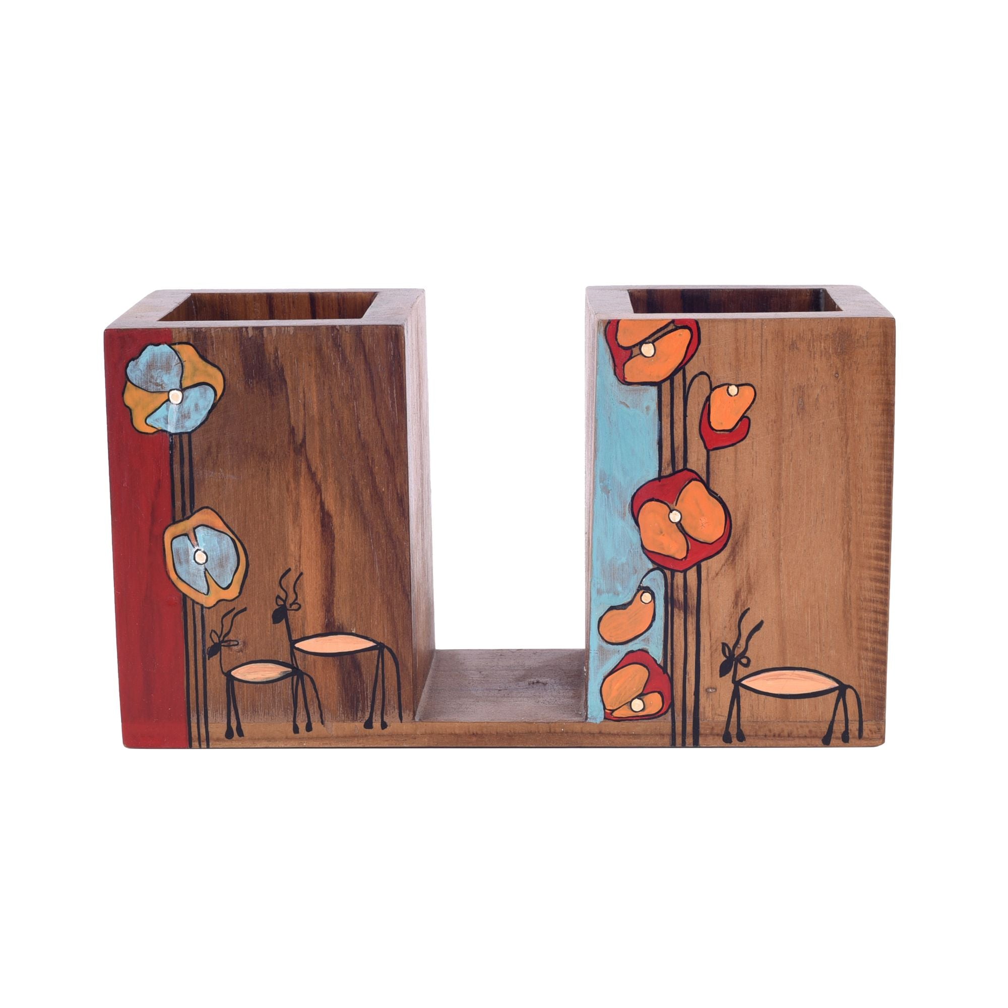 ART CREATIONS BY SUMAN SONTHALIA Brown - Floral Delights Wooden Cutlery Holder (7.5x3x4) - view 3