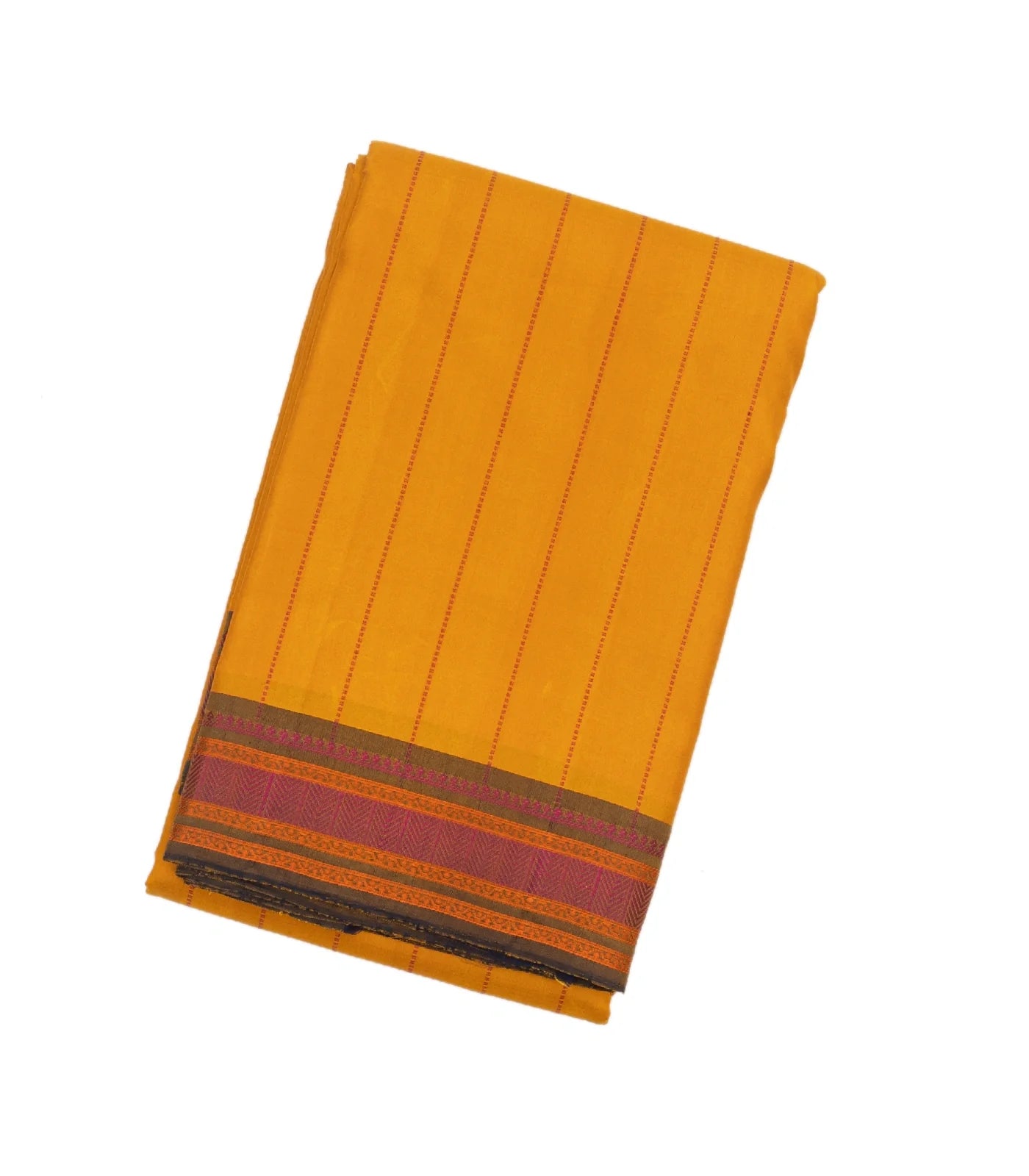 RmKV Mustard Handloom Kanchi Cotton Saree With Dotted Stripes
