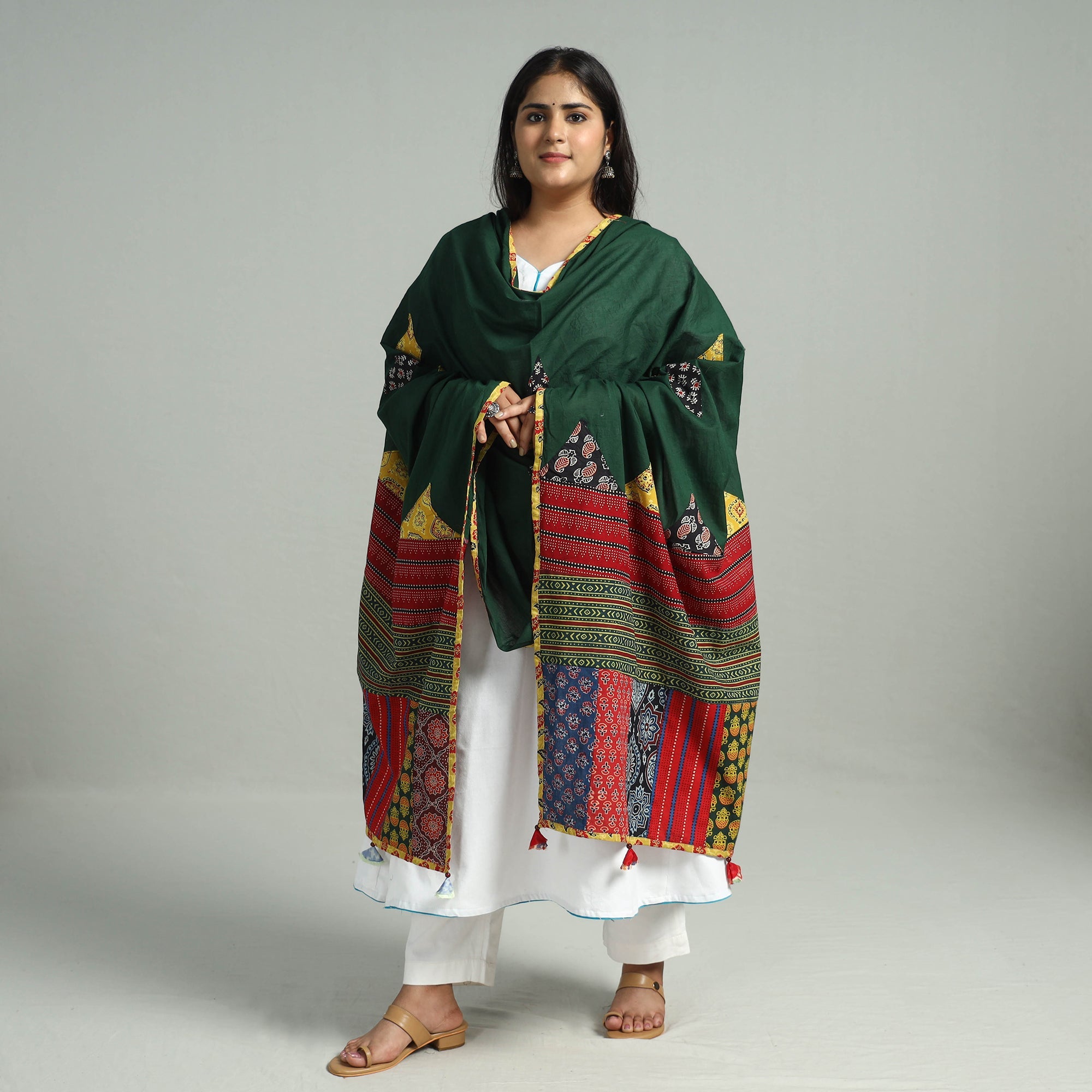 SHADES OF MARUDHARA Applique Patchwork Cotton Ajrakh Dupatta with Mirror Work 10 - view 2