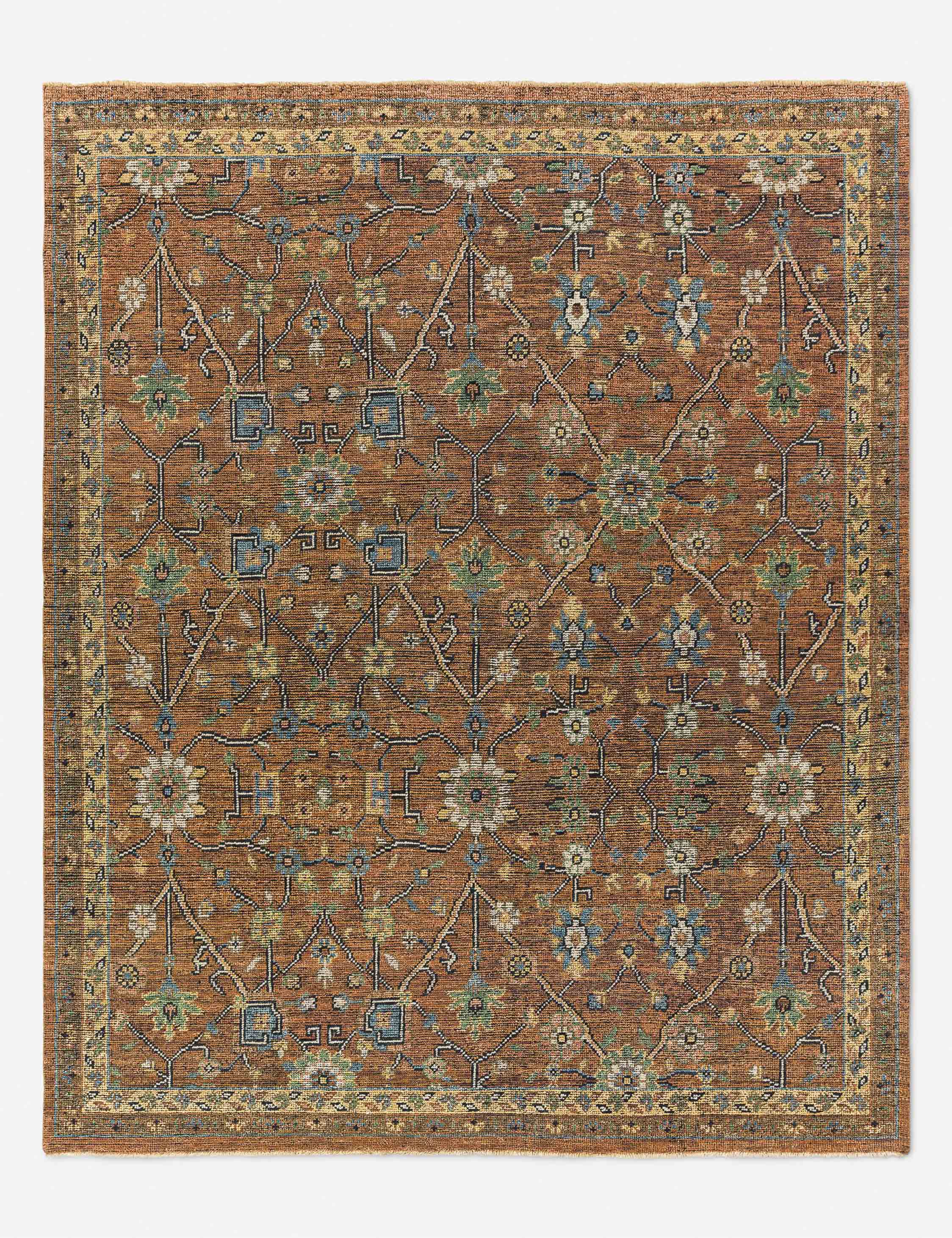 Lulu and Georgia Fanya Hand-Knotted Wool Rug – Rust and Green