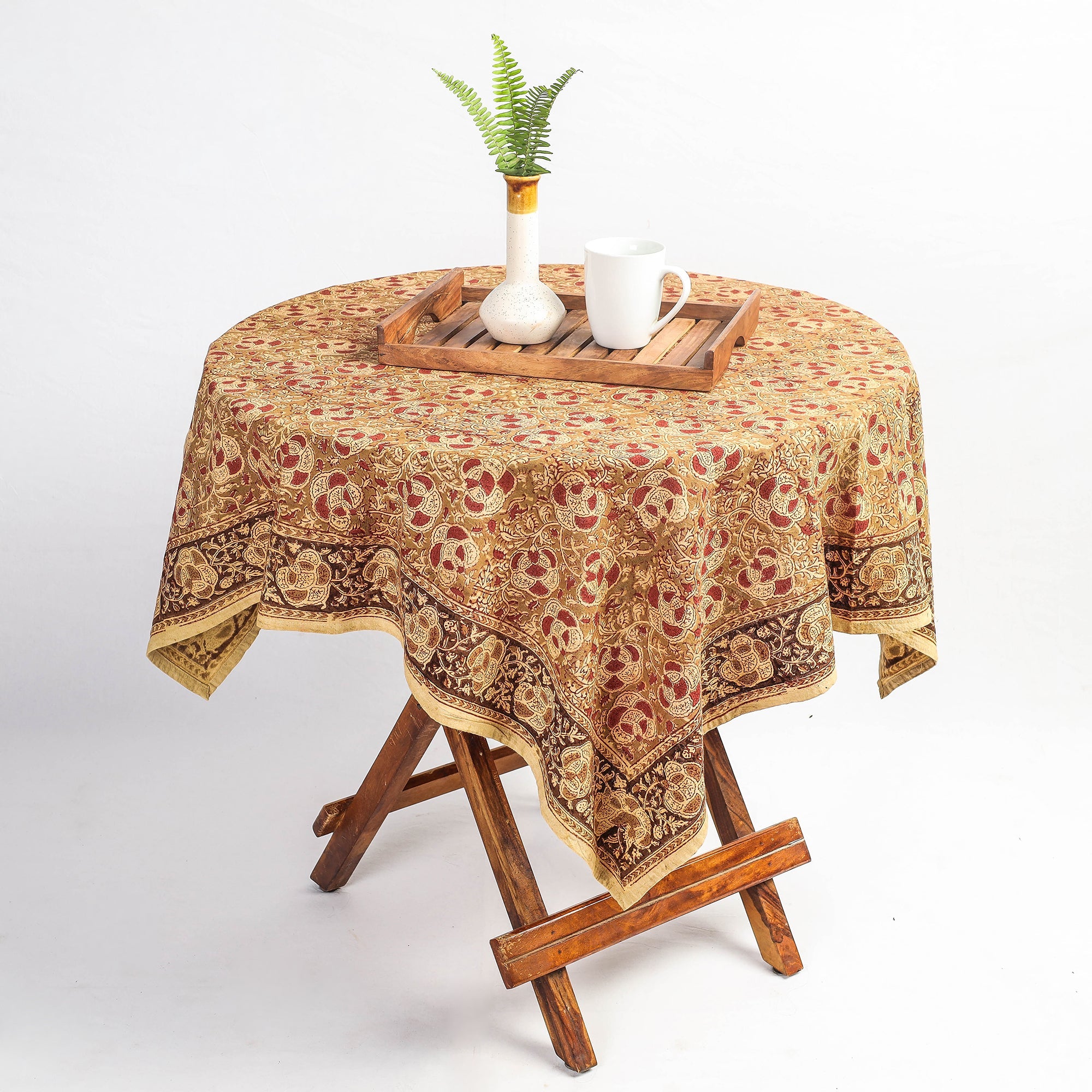 PITCHUKA SRINIVAS KALAMKARI PEDANA Brown - Original Pedana Kalamkari Block Printed Cotton Table Cover (45 x 45 in)