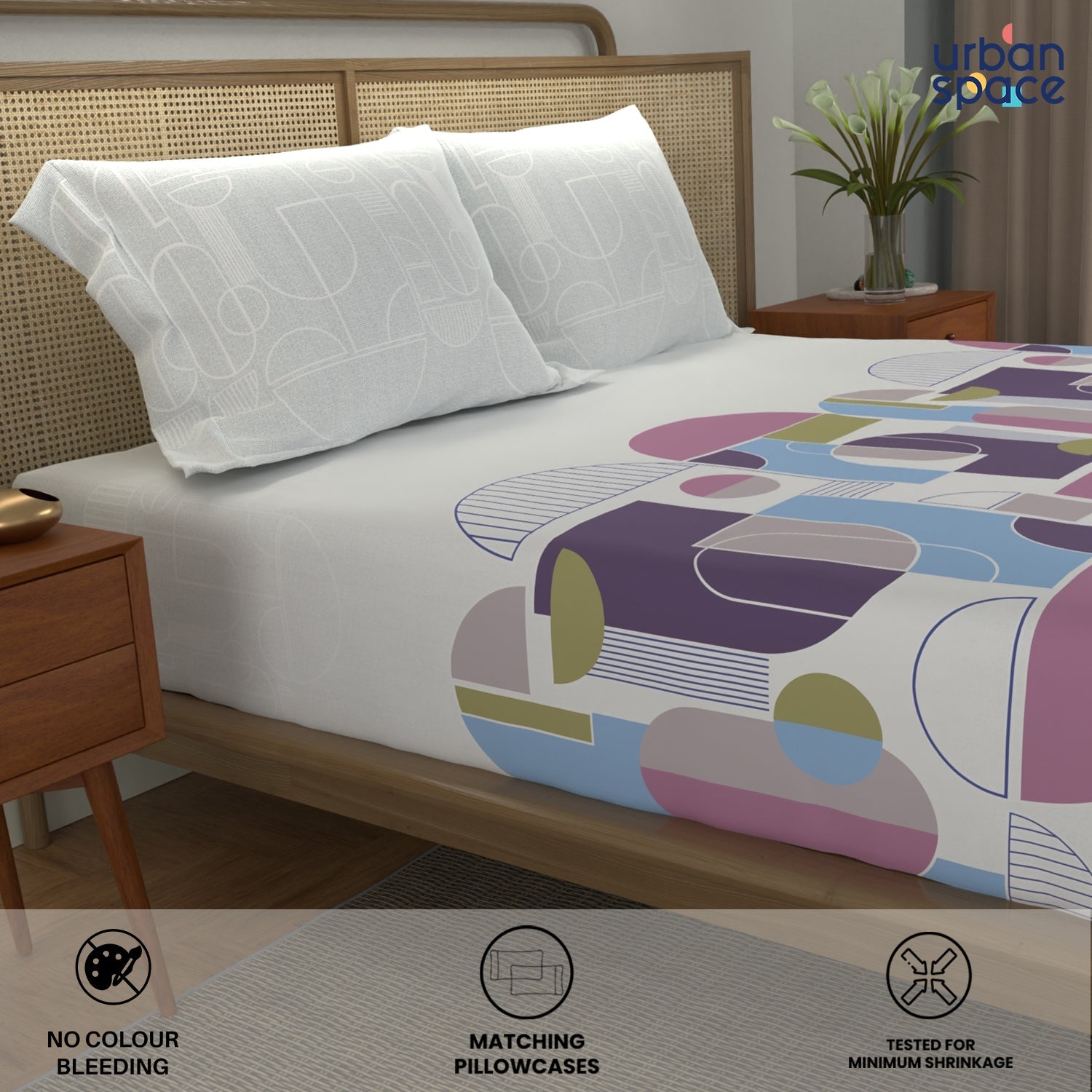 Urban Space -Home Furnishing Store Divine 100% Cotton Bedsheet for Double Bed with 2 Pillow Covers - Binary Mauve - view 2