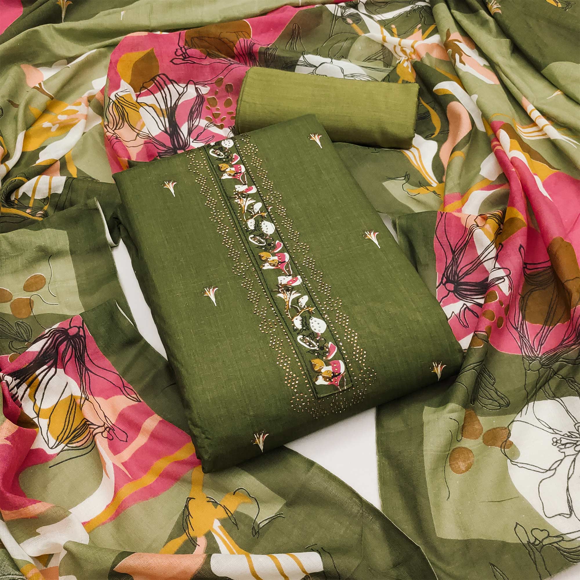 Green dresses – BlackTree green-floral-printed-pure-cotton-dress-material-14