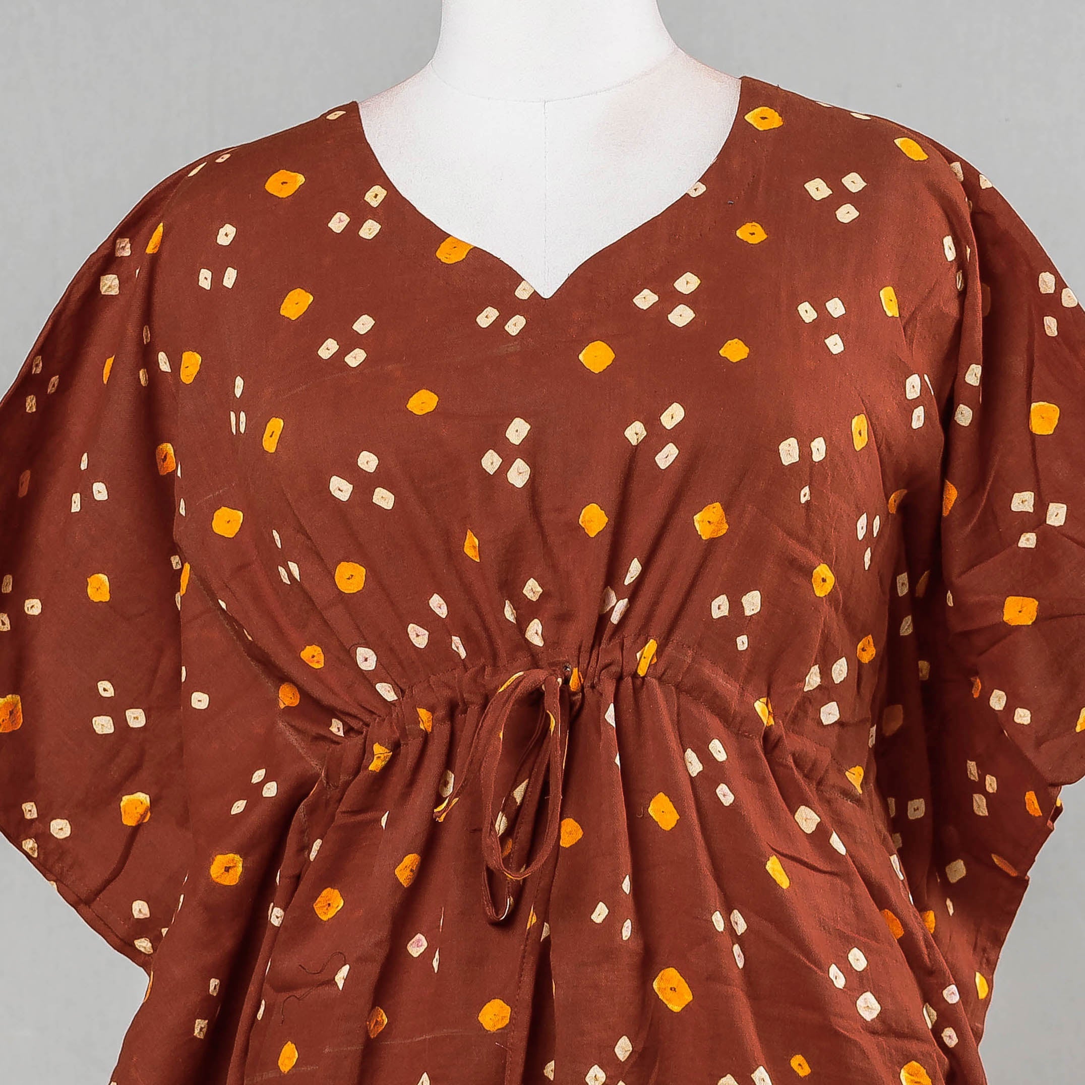 ITOKRI CASUALS Brown - Bandhani Tie-Dye Cotton Kaftan with Tie-Up Waist (Short) - view 2