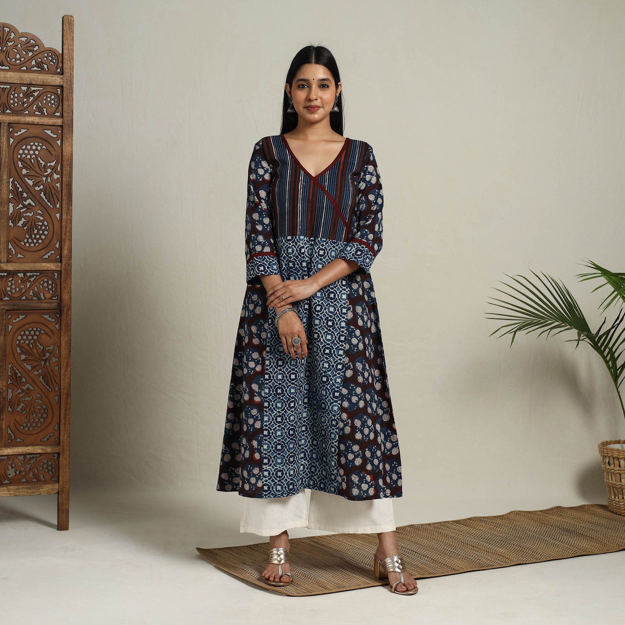 ITOKRI CASUALS Brown - Block Print Mosaic Fusion A-Line Bagru Cotton Kurta - view 2