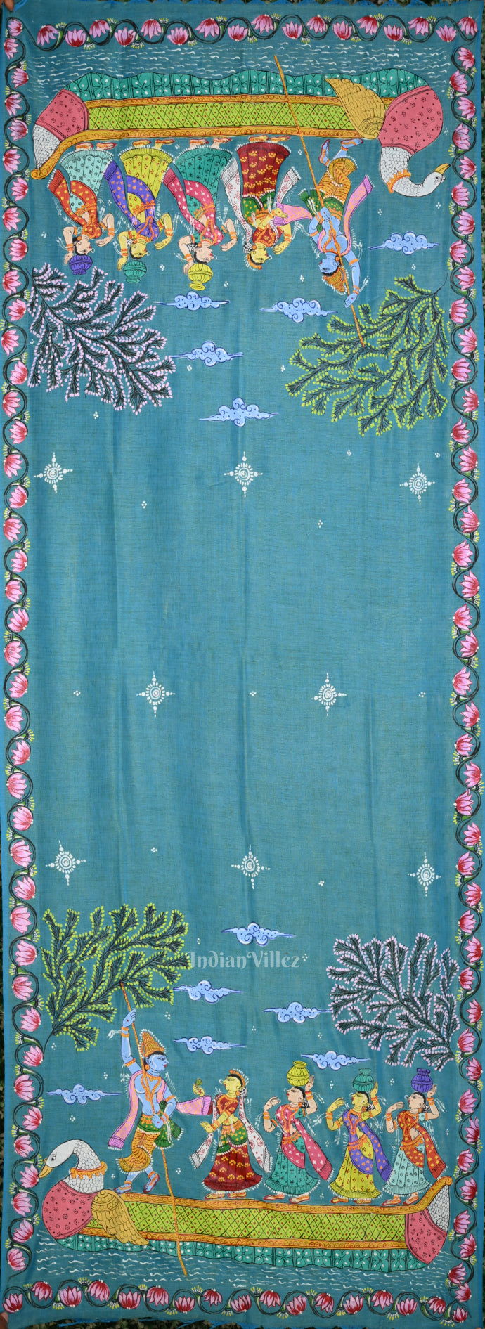 IndianVillèz Sky Blue Boita Theme Tussar Pattachitra Dupatta - view 2