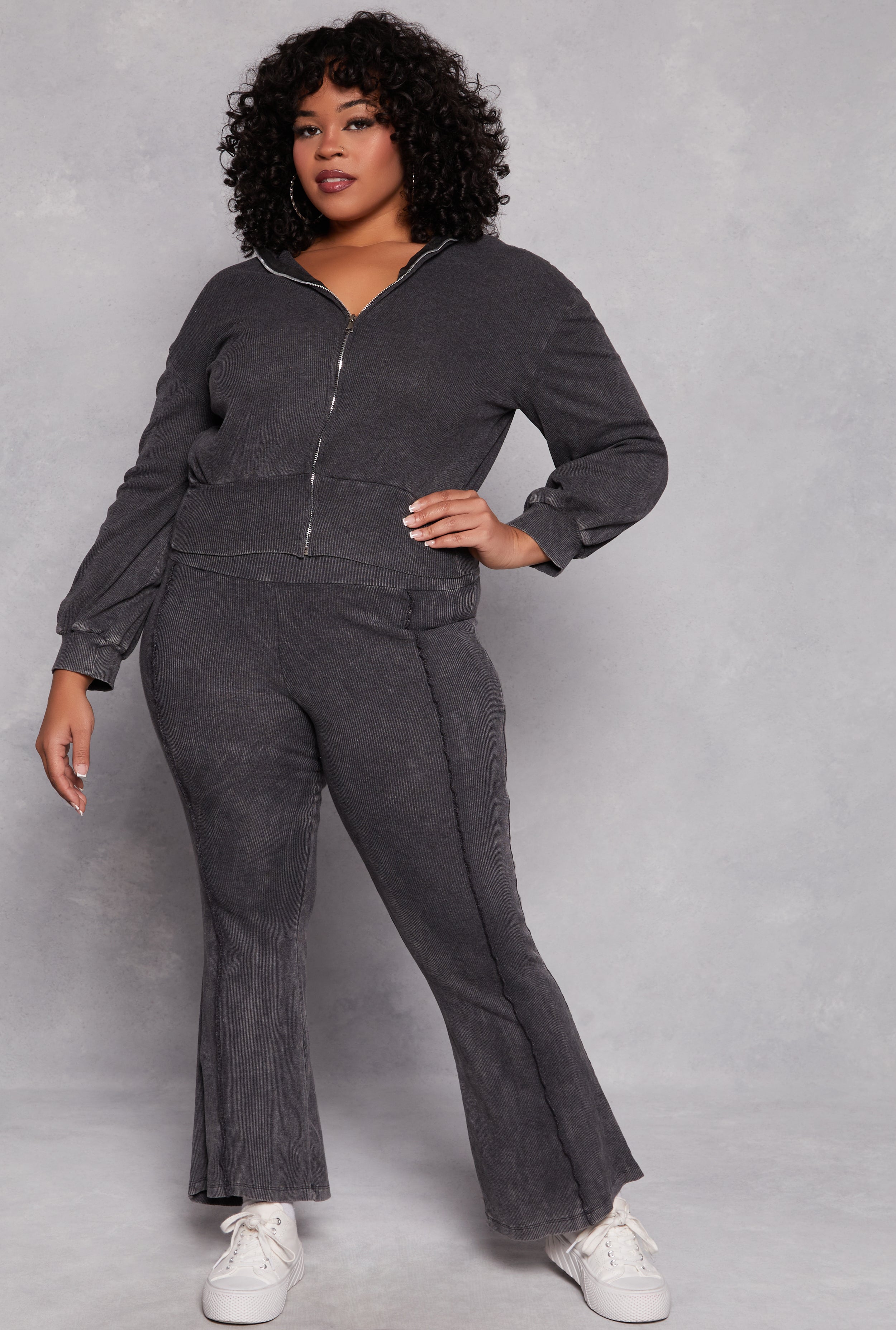 Rainbow Shops Plus Size Acid Wash Zip Front Top - view 2