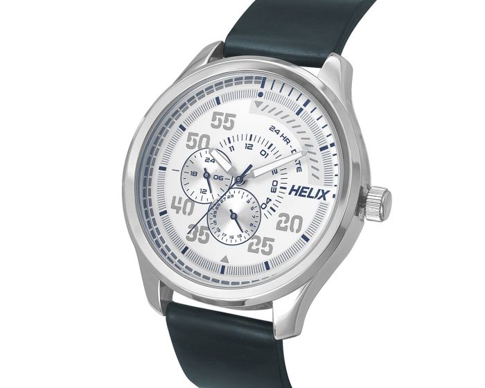 Helix Hustlers Blue Leather Strap – Silver