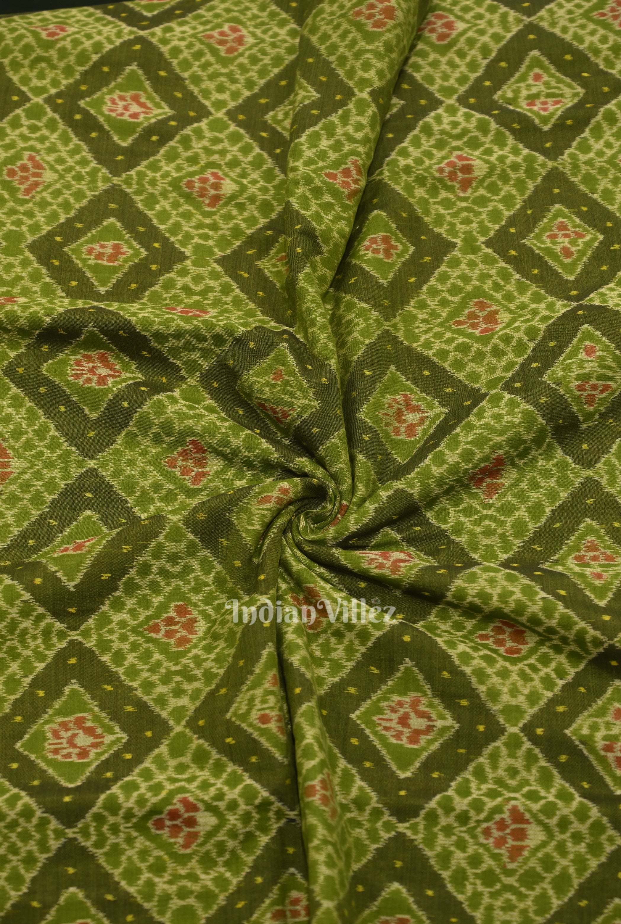 IndianVillèz Mehendi Green Sambalpuri Ikat Cotton Fabric