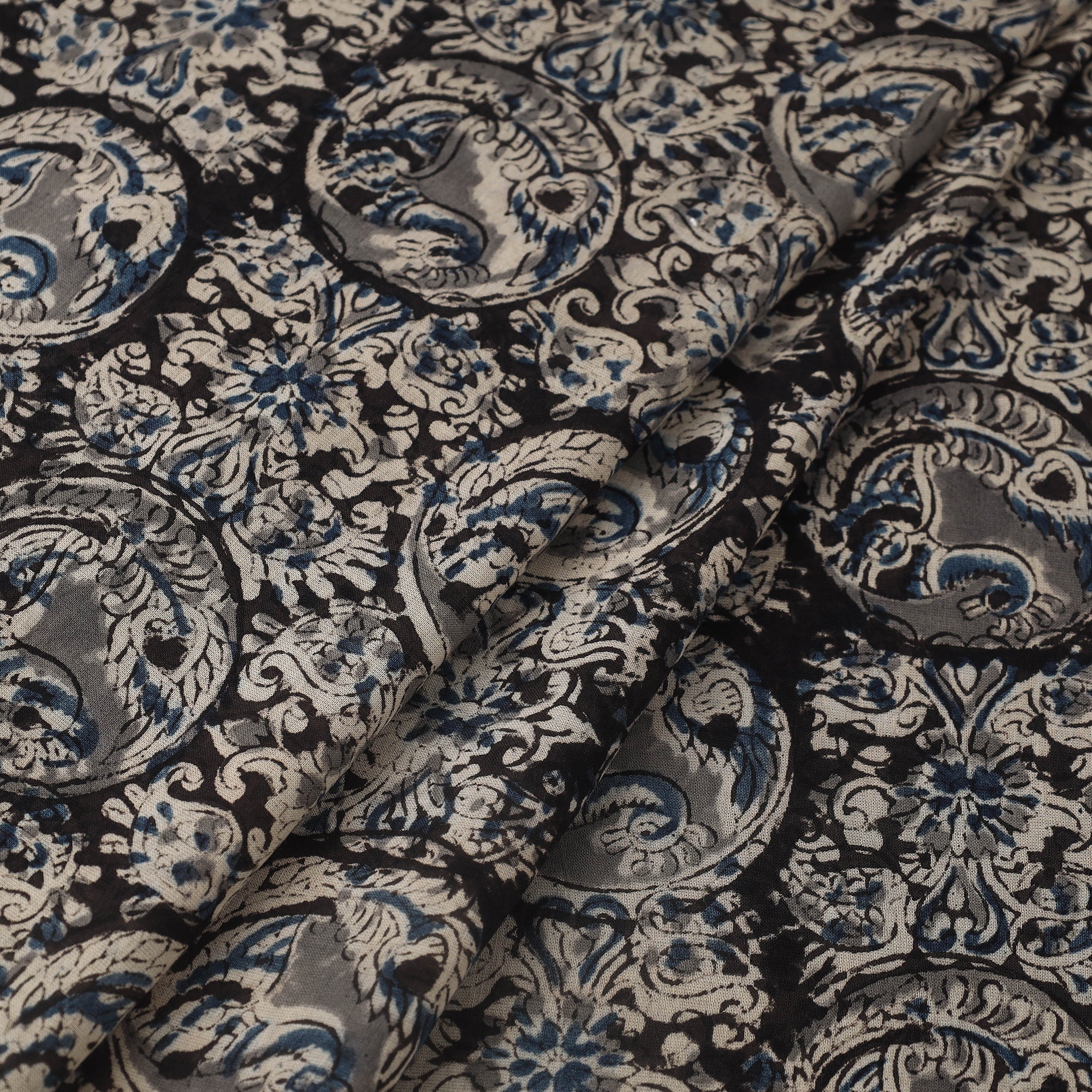 VENKATA BHANU KALAMKARI PEDANA Black - Pedana Hand Block Print Mul Cotton Kalamkari Fabric 12 - view 2
