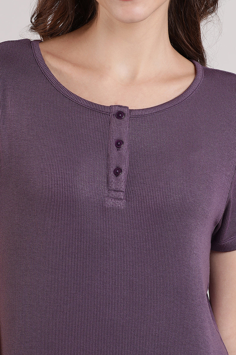 Amante Serene Dream Henley Neck Tee - Vintage Violet - view 5