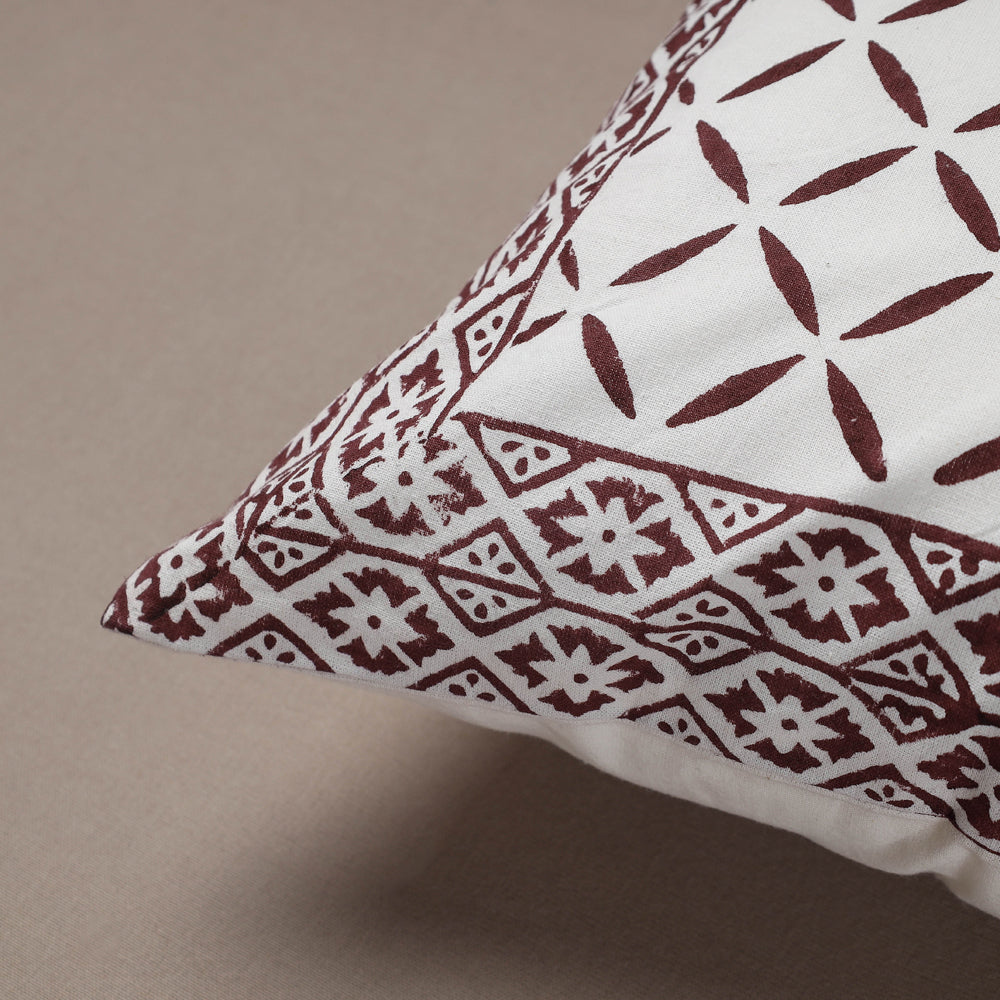 CHUTNEY CRAFT STUDIO Brown - Sanganeri Block Printed Cotton Cushion Cover (16 x 16 in) - view 2