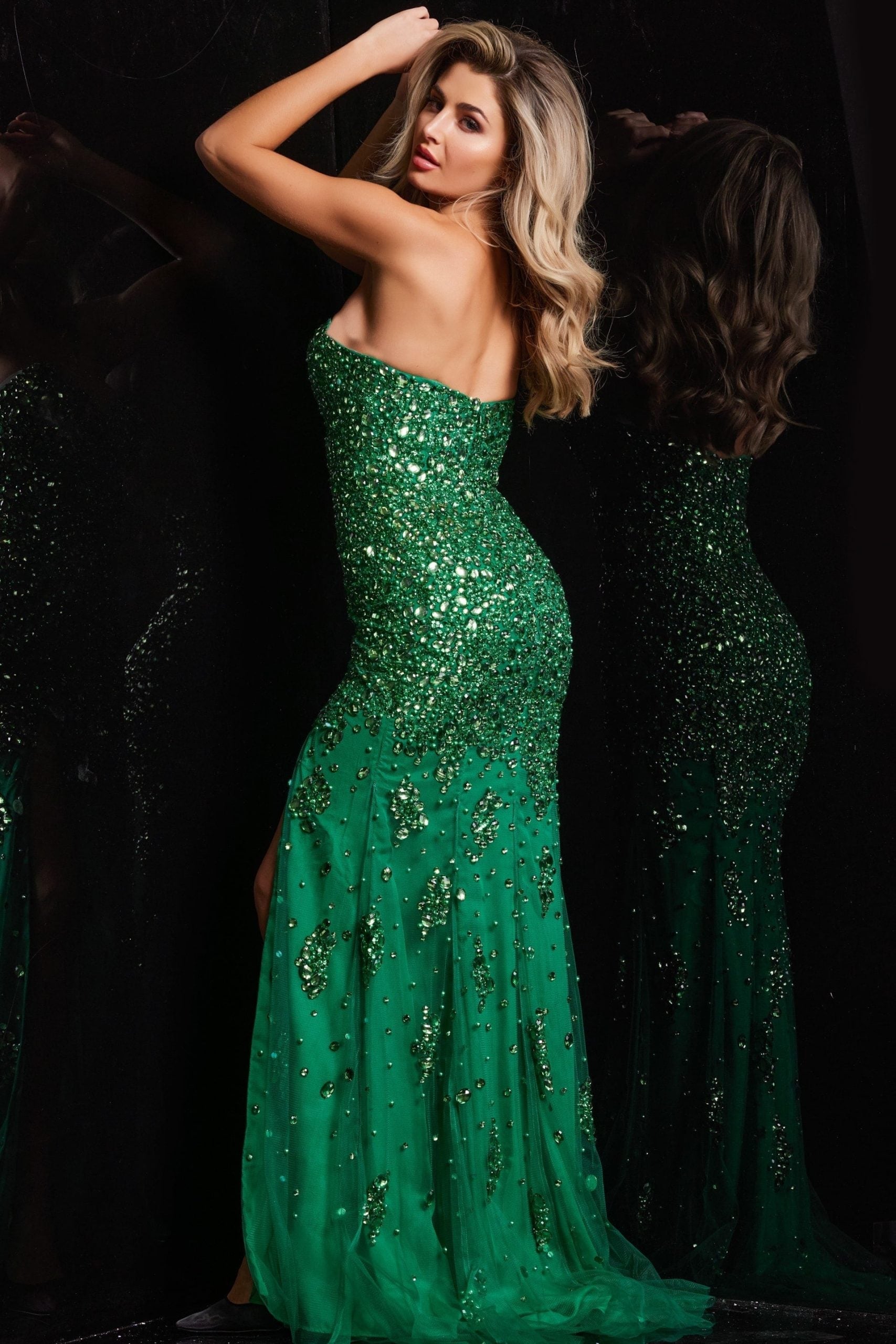 Beaded Fitted Strapless Slit Gown by Jovani 4247 - view 2