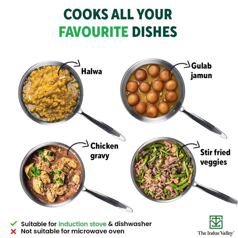 The Indus Valley TurboCuk Tri-ply Stainless Steel Deep Fry Pan, Premium Quality, 3 Layer Thick Body, 100% Toxin-free, Non-stick, Induction & Gas, 22.1 - view 11