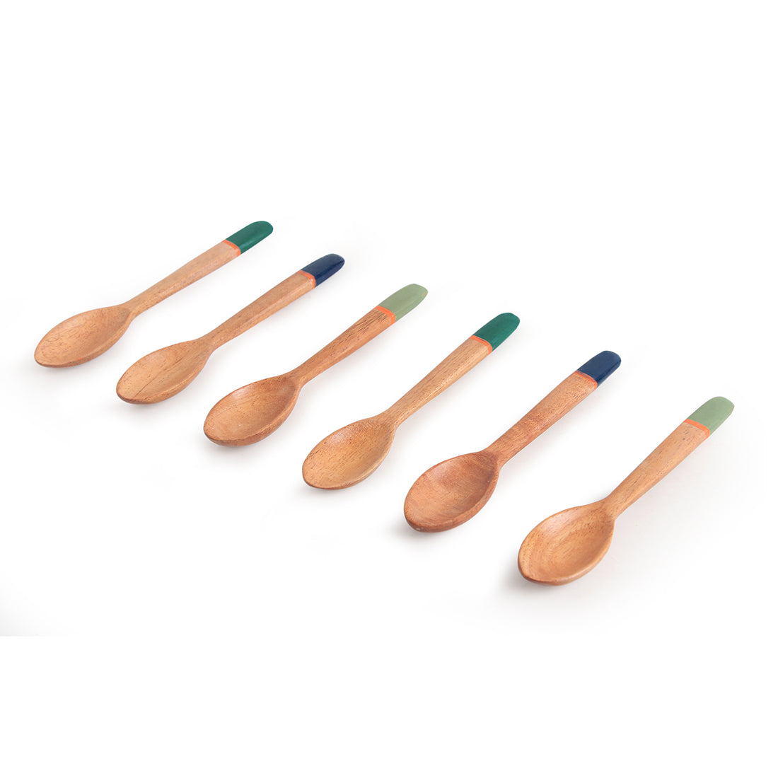EXCLUSIVELANE 'The Peacock Spoonfuls' Handpainted Teaspoons In Neem Wood (Set of 6, 4.8 Inch) - view 2