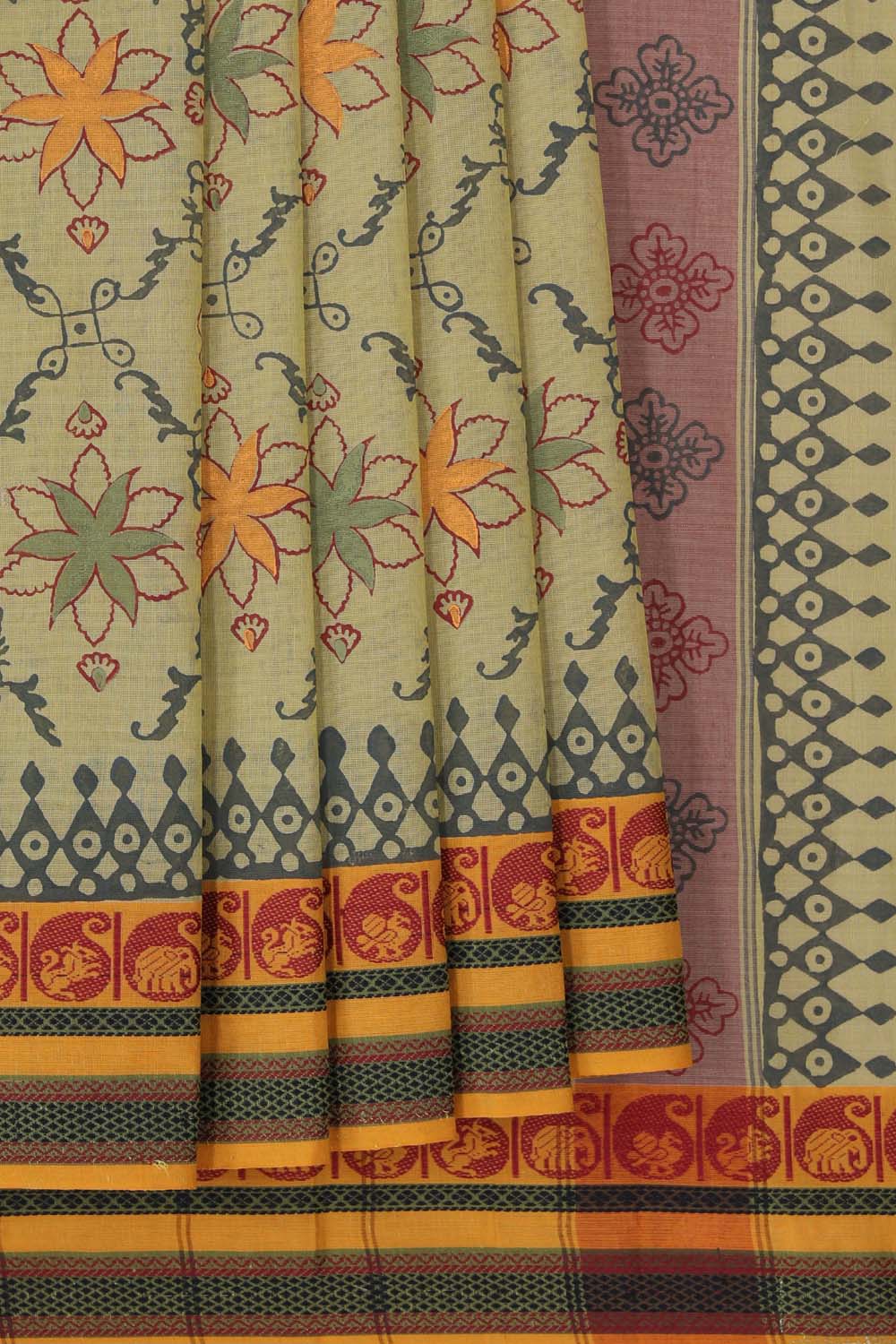 Kalanjali Ethnics Hand block printed cotton saree - view 2