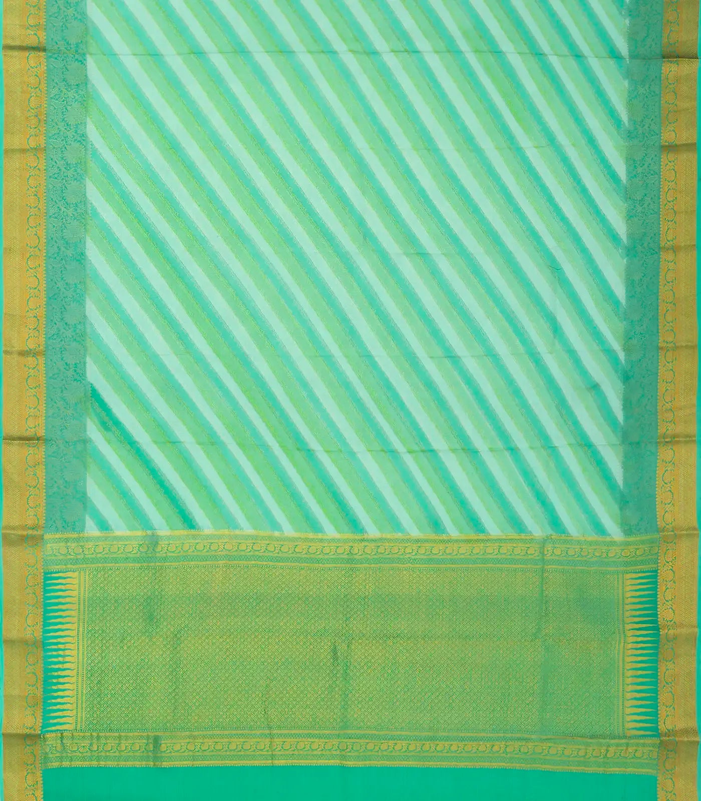RmKV Aquamarine Mysore Crepe Silk Saree With Diagonal Stripes - view 2