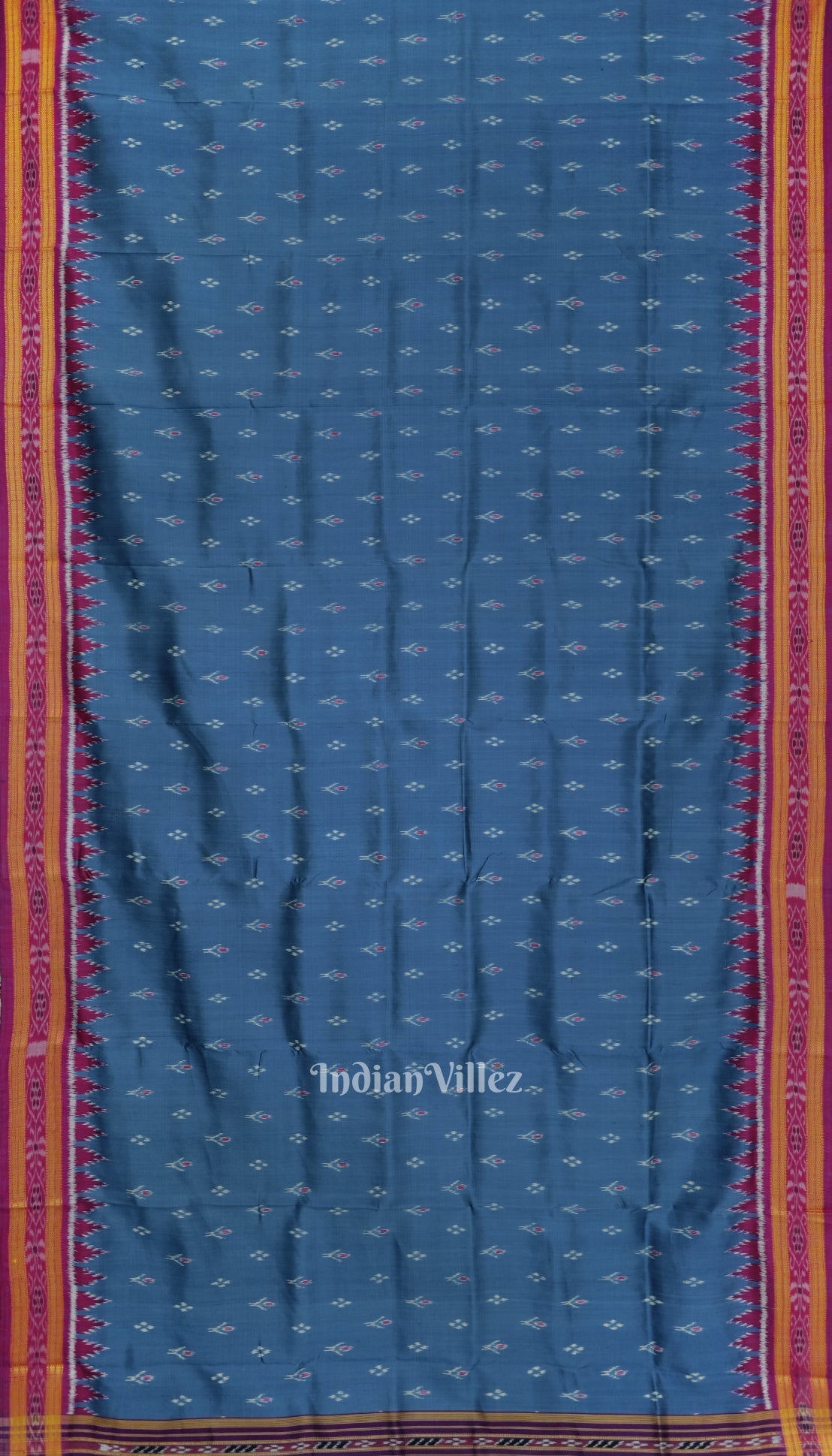 IndianVillèz Steel Blue Mayur Chandrika Odisha Ikat Khandua Silk Saree - view 7