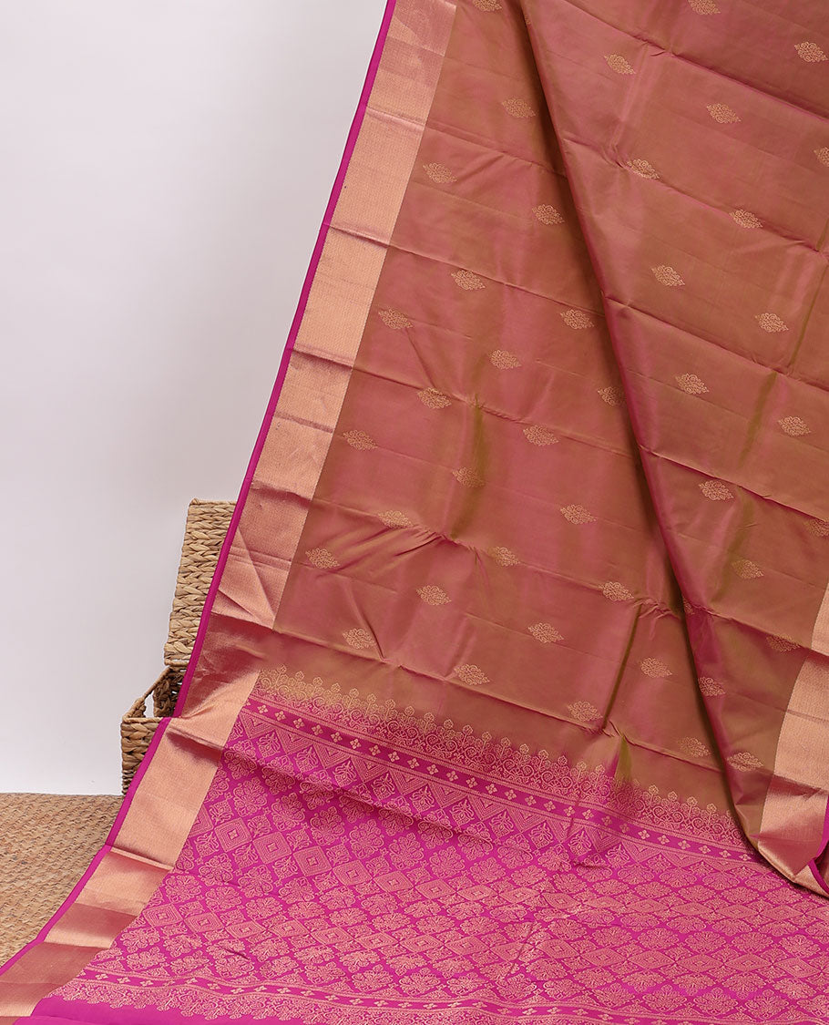 Pothys Green dual-tone silk saree with zari buttas, vanki border & contrast pallu of intricate designs in zari