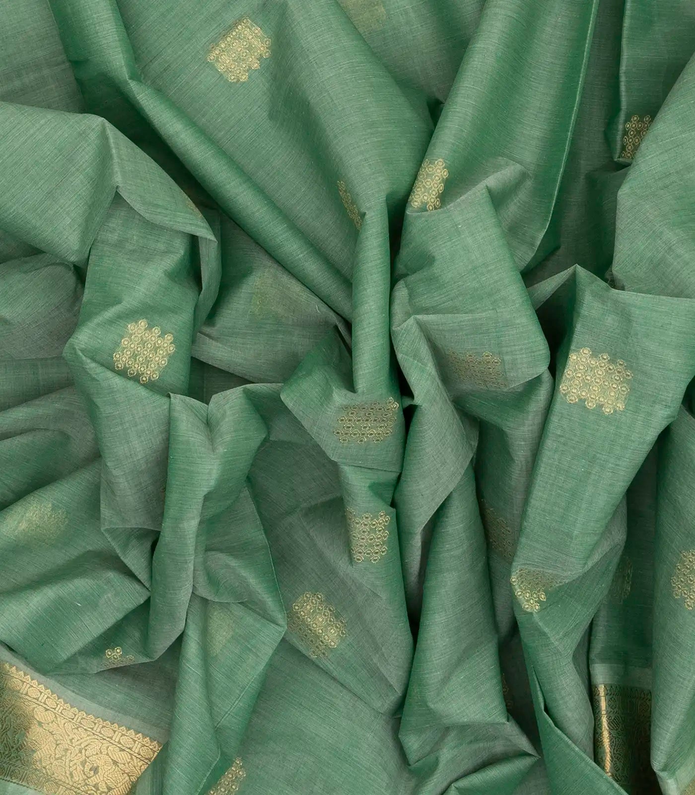 RmKV Light Green Handloom Kanchi Cotton Saree With Kolam Butta And Animal Motifs. - view 3