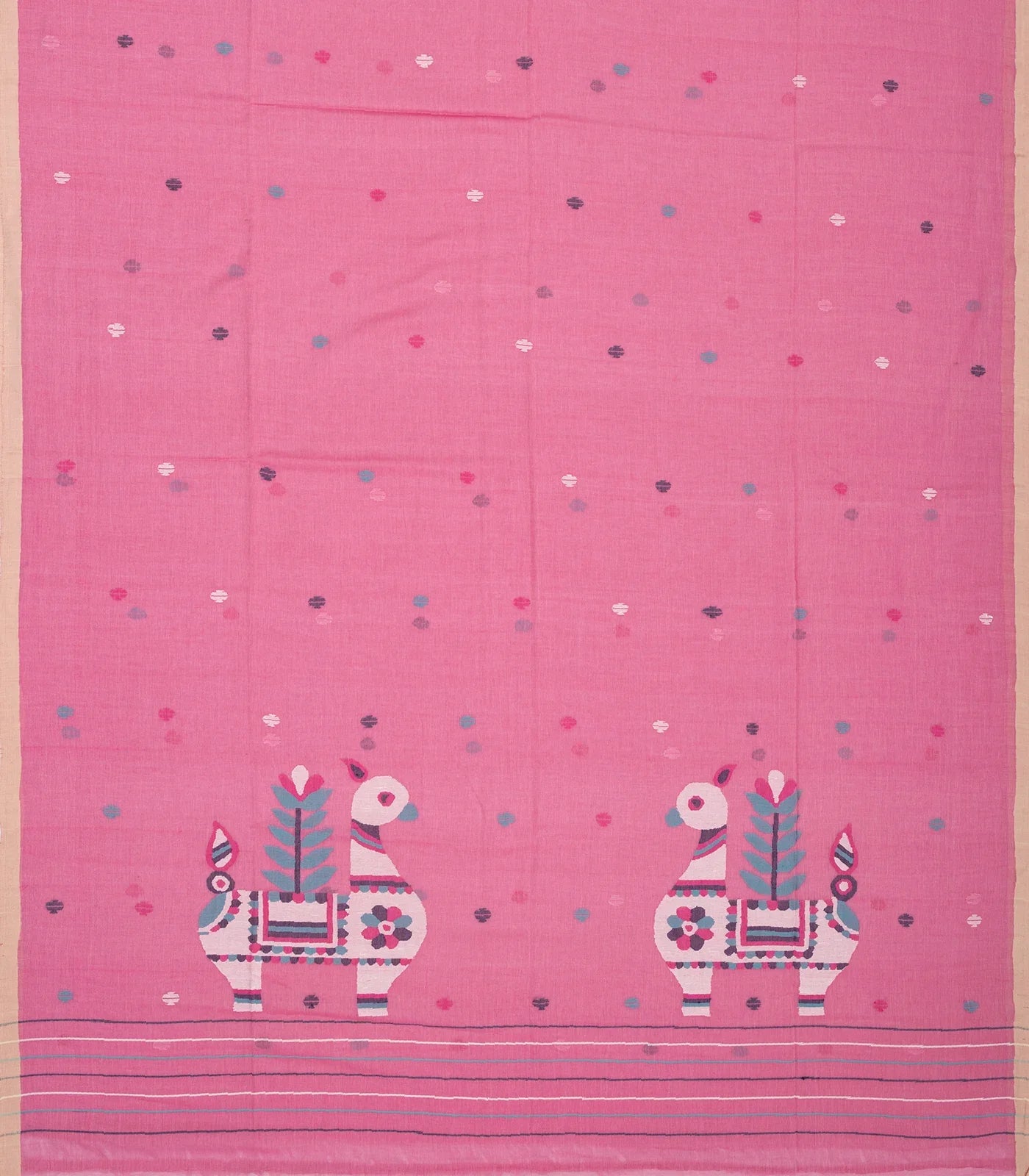 RmKV BubbleGum Pink Handloom Bengal Cotton Saree With Buttas - view 2