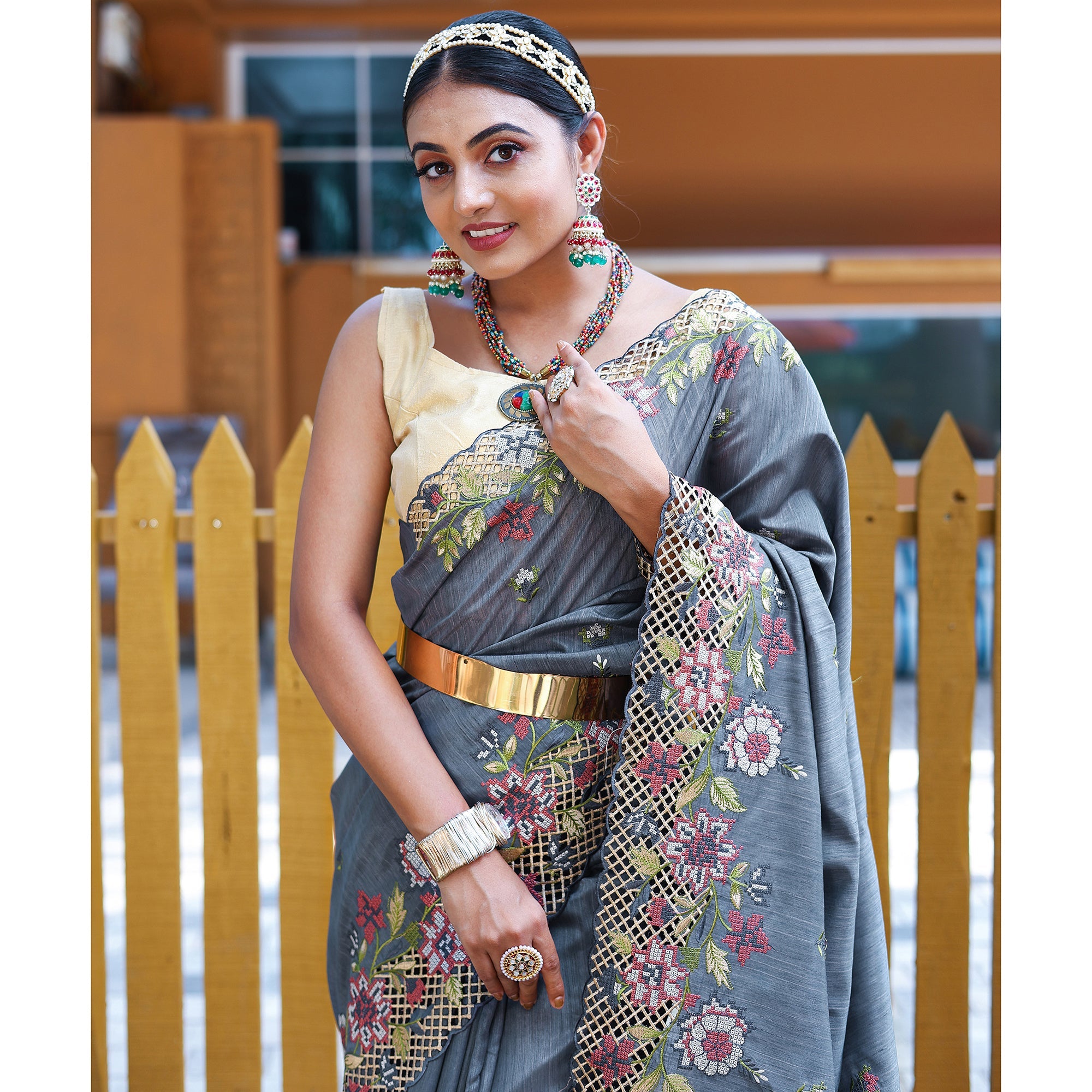 TASARIKA COUTURE Apeksha Grey Silk Handwork Saree - view 3
