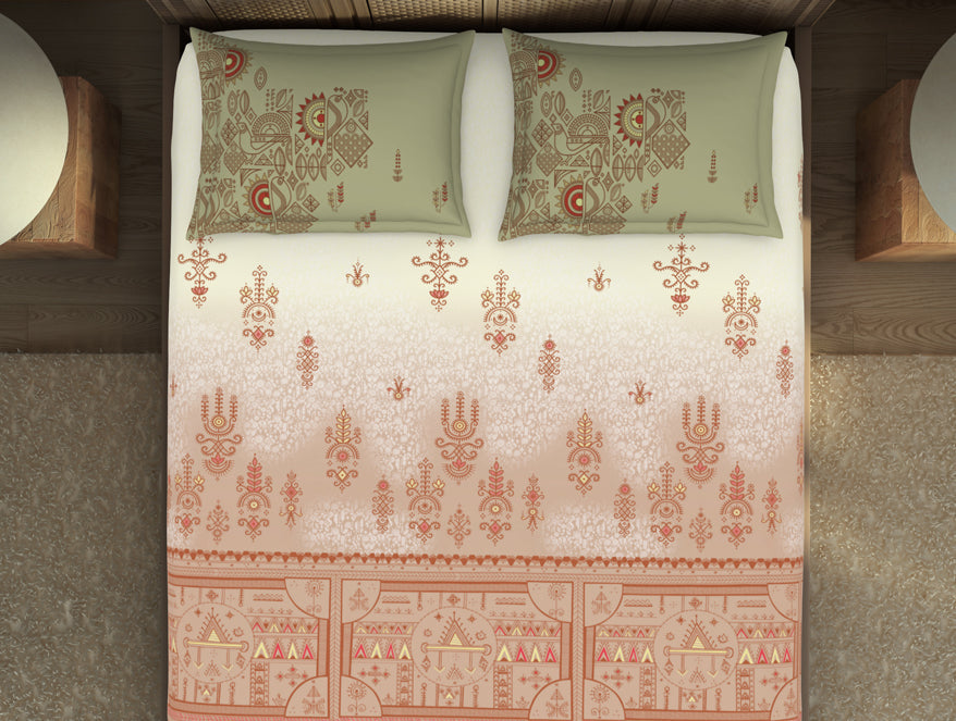 Spaces India Godna Ornate Beige 100% Cotton King Size Bedsheet - Rangana by Spaces - view 4
