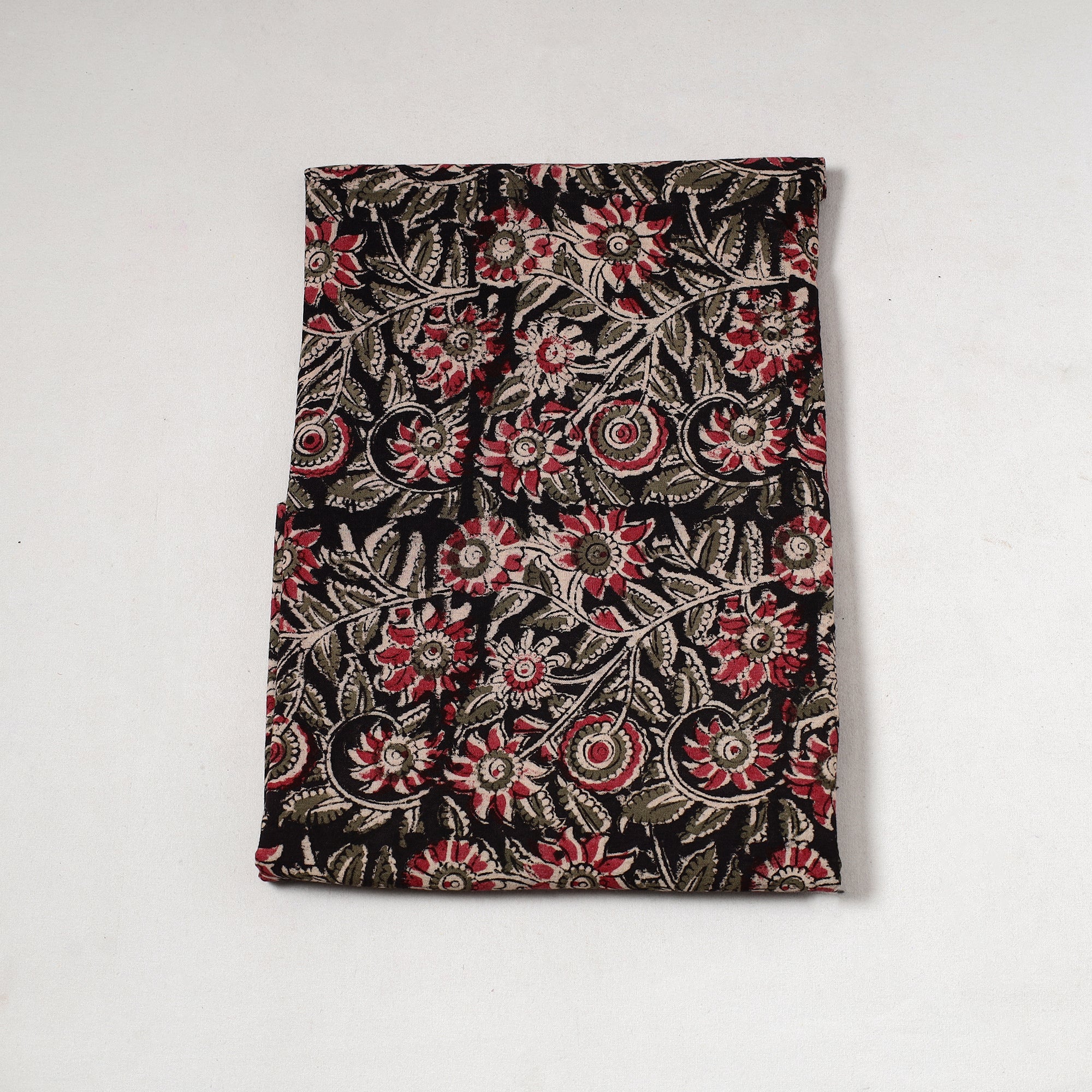 SOUTH KARGHA Black - Kalamkari Block Printed Cotton Precut Fabric (1.3 meter) 85