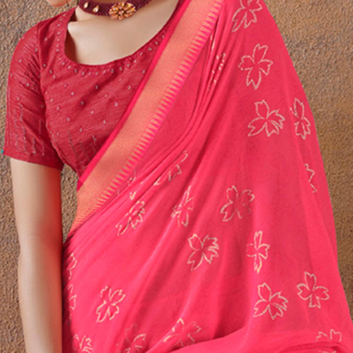 Peachmode Jazzy Pink Colored Festive Wear Foil Printed Georgette Saree - view 2