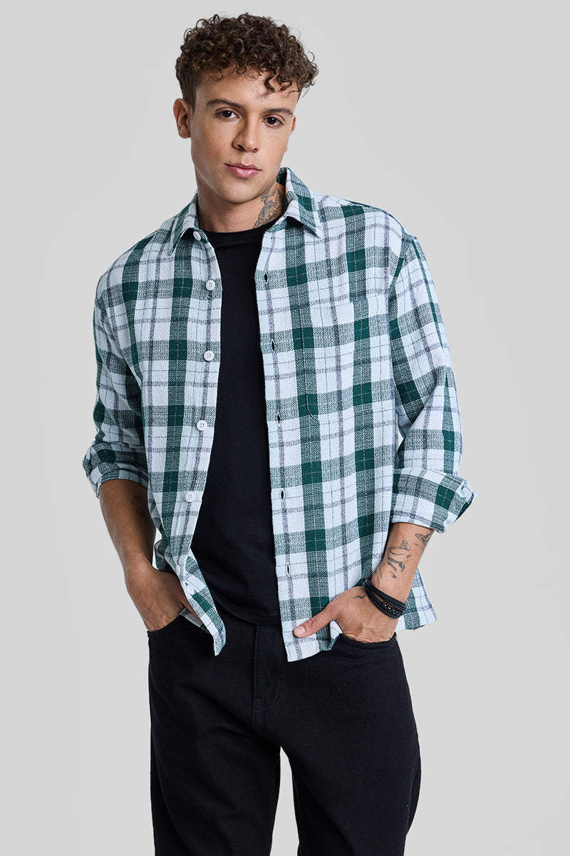 SNITCH Dark Green Box Fit Tartan Shirt