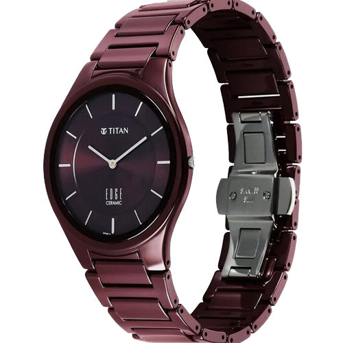 Titan Wine Ceramic Quartz Analog Maroon Dial Ceramic Strap Watch For Men 40.5mm 1696QC19 - view 2
