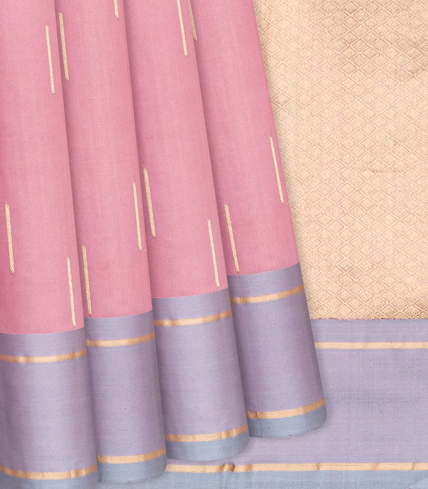 RmKV Dusty Pink Handloom Banarasi Silk Saree With Stripe Buttas-Dusty Pink