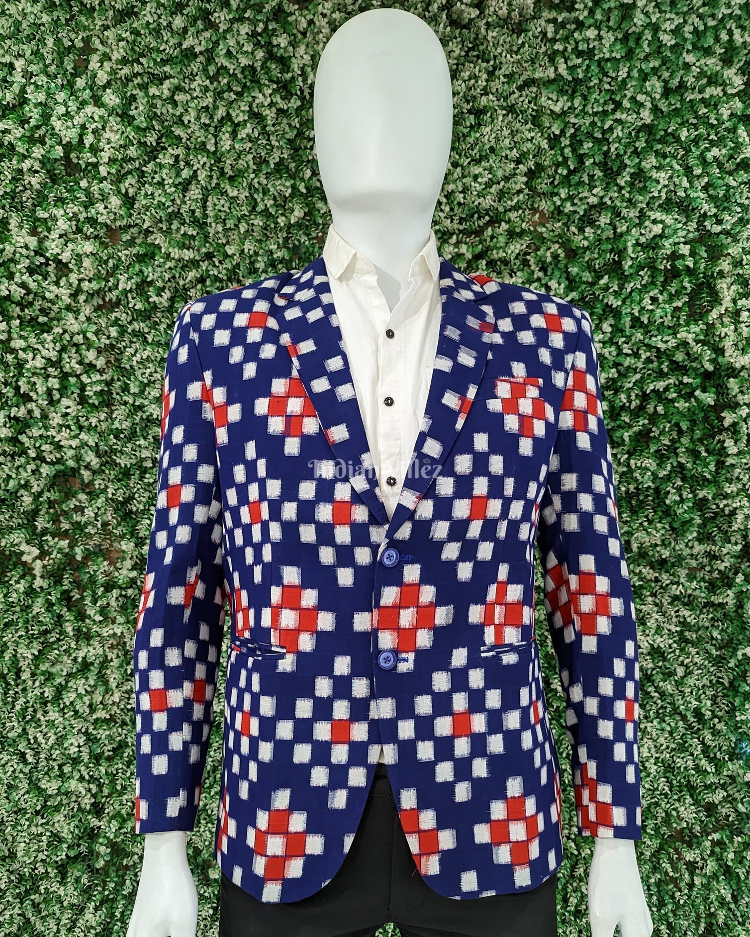 IndianVillèz Blue Pasapali Sambalpuri Ikat Men's Designer Blazer