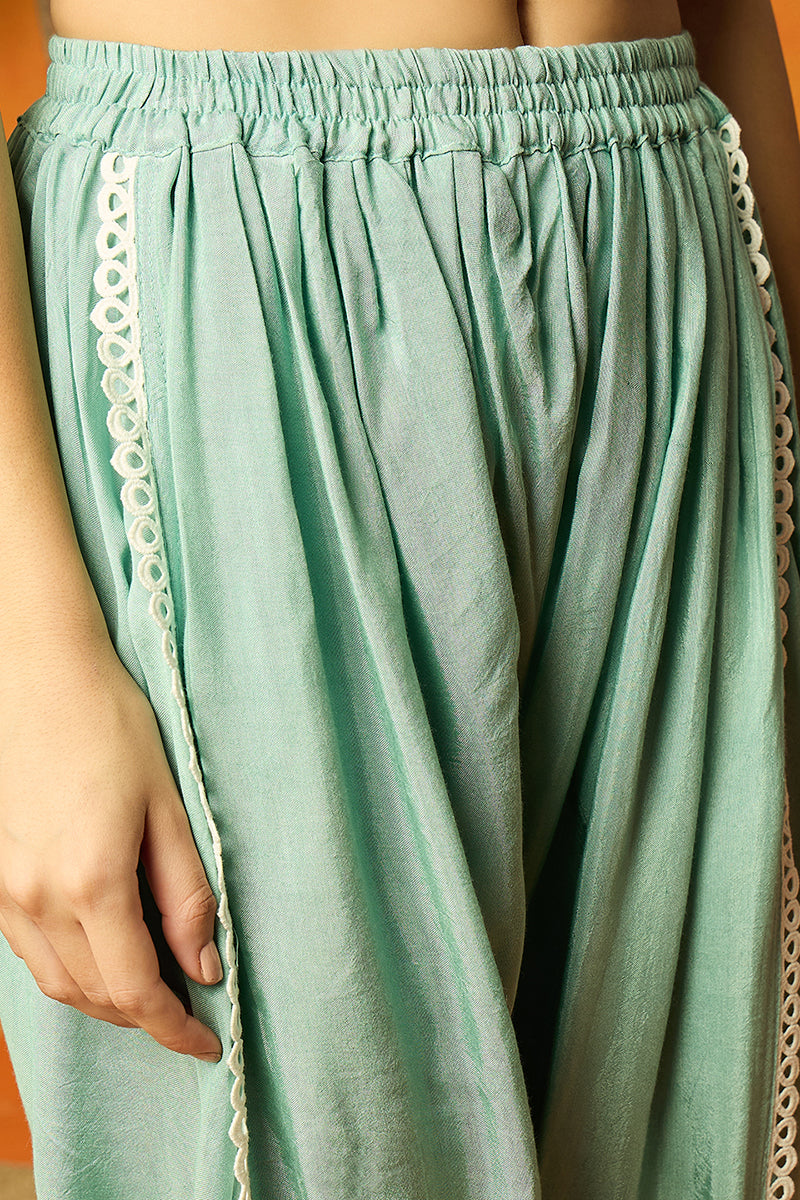 Ahika Sea Green Organza Solid Embroidered A-Line Dhoti Style Suit Set PKSKD2438 - view 6