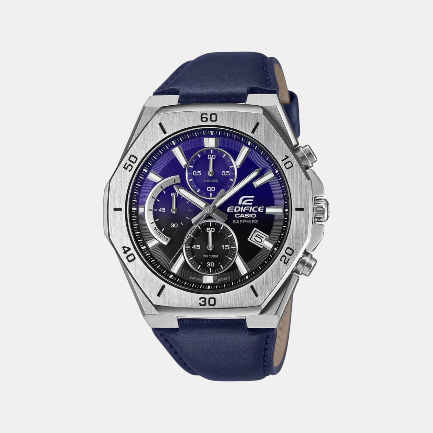 Casio Edifice Men Quartz Black Dial Analog Leather Watch ED646