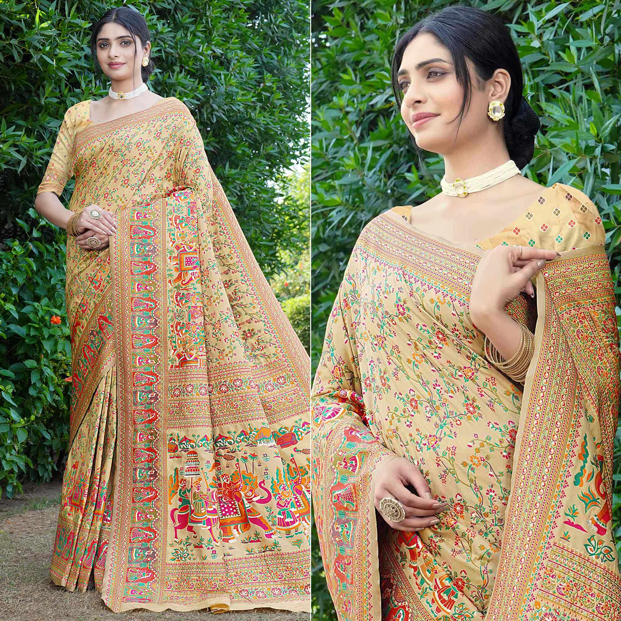 Peachmode Chikoo Floral Purple Woven Pure Silk Saree