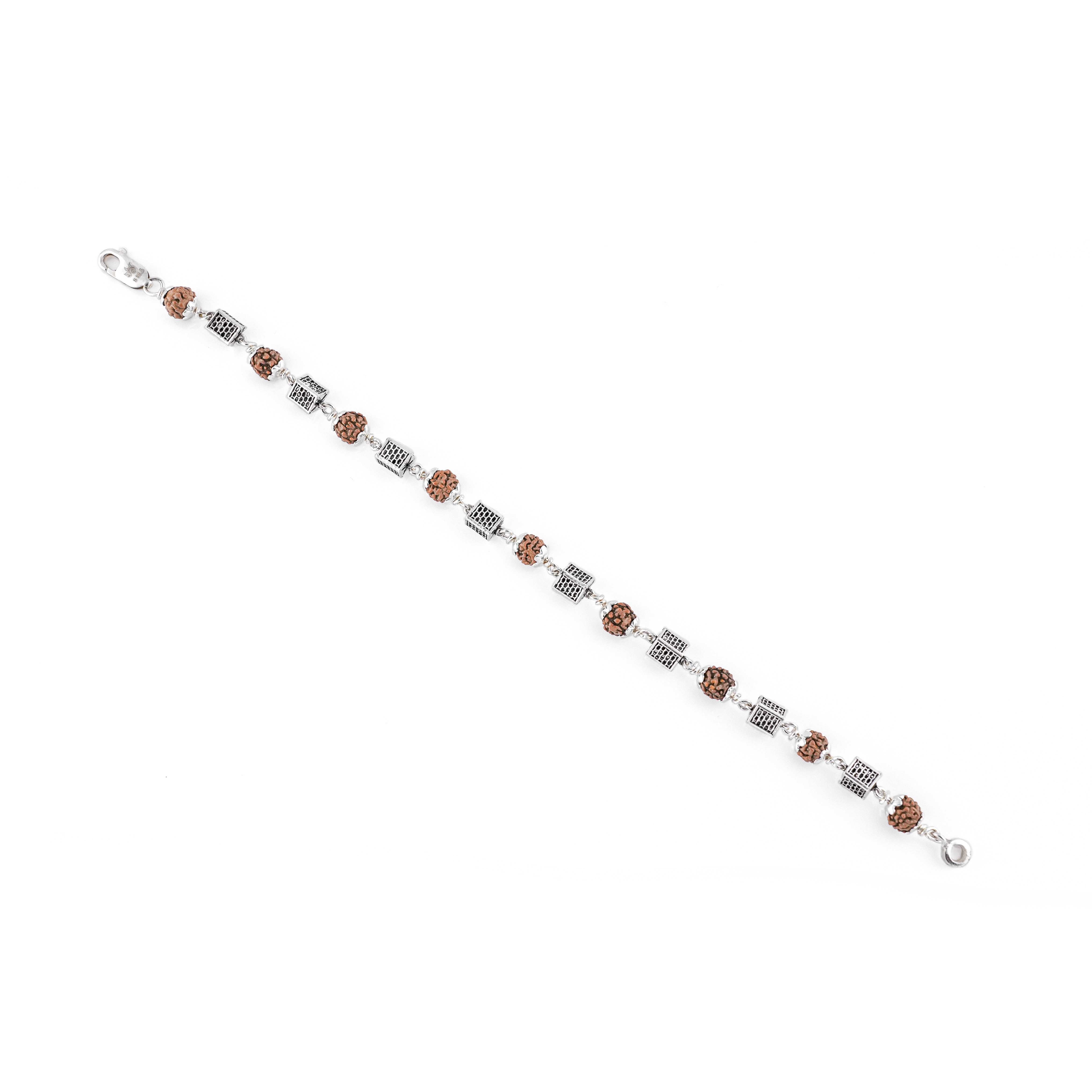 Prinjal Jewellers Silver Rakhi with Square Cylinder Rudraksha Beads - view 5