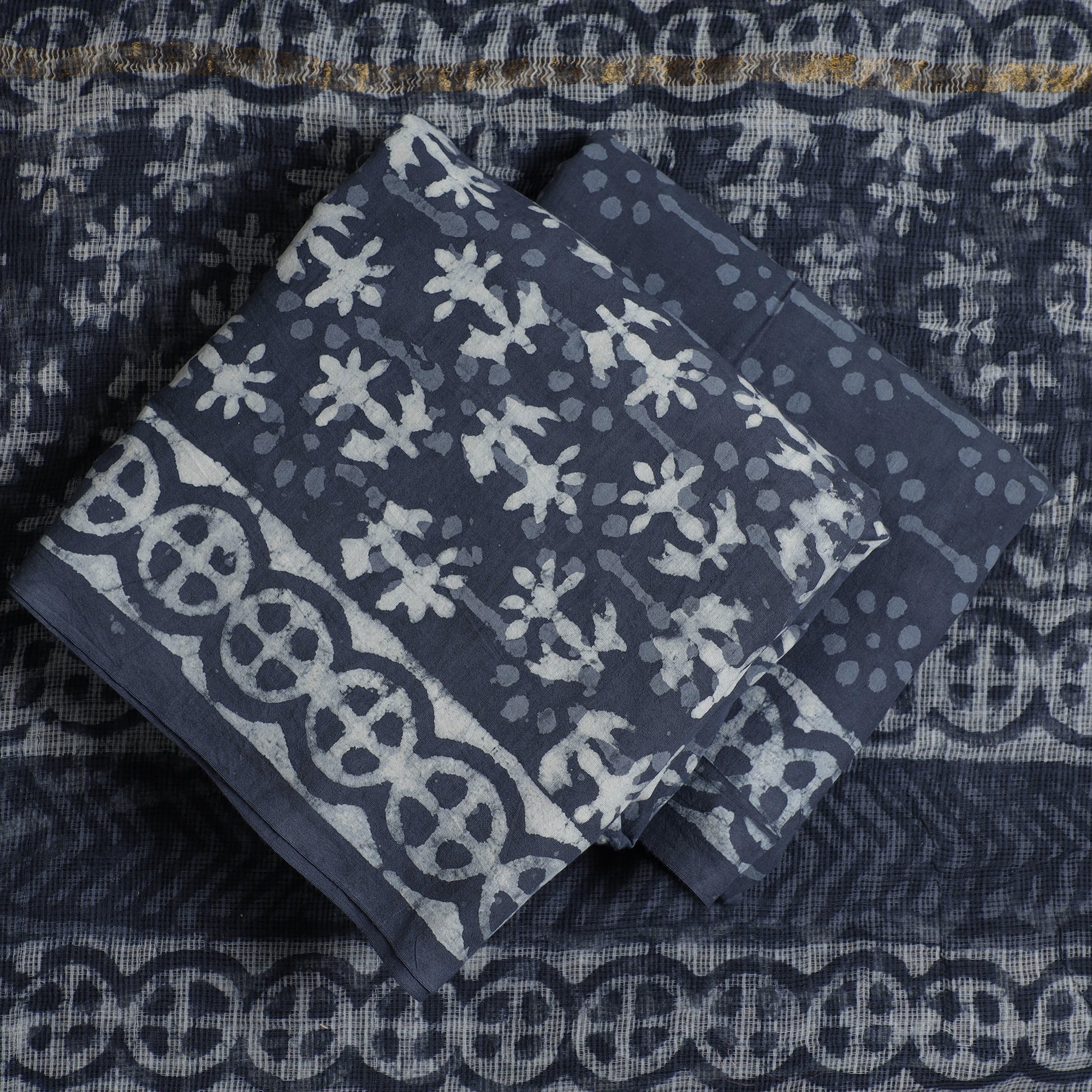 KUSUMLATA 3pc Sanganeri Block Printed Cotton Suit Material with Kota Doria Dupatta 04 - view 2