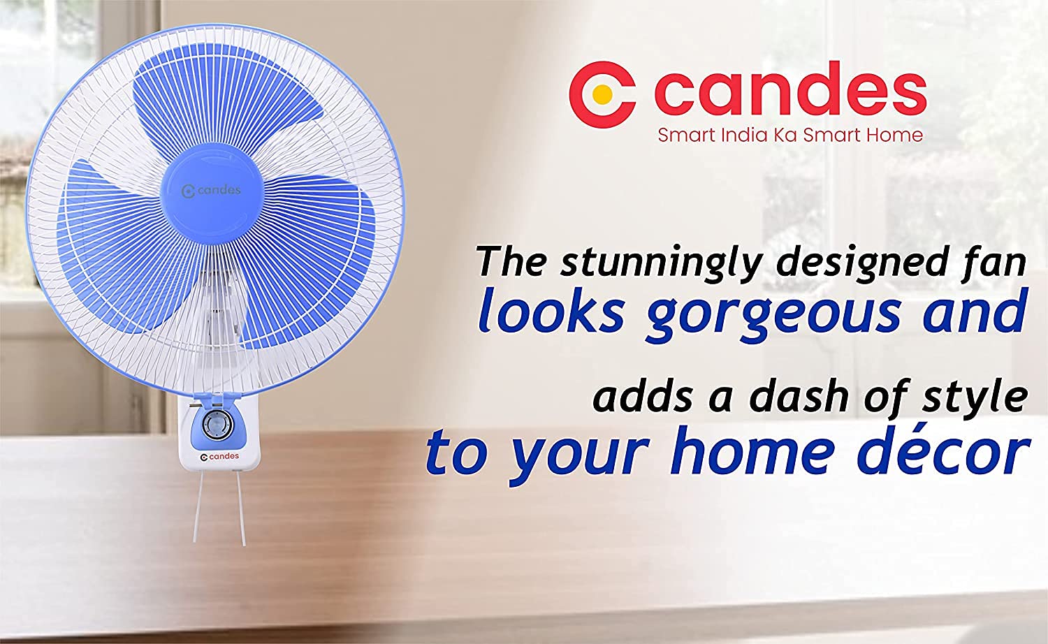 Candes Aura 3 Blade Automatic Oscillation Wall Fan With 2 Year Warranty (White Blue, 300mm) - view 6