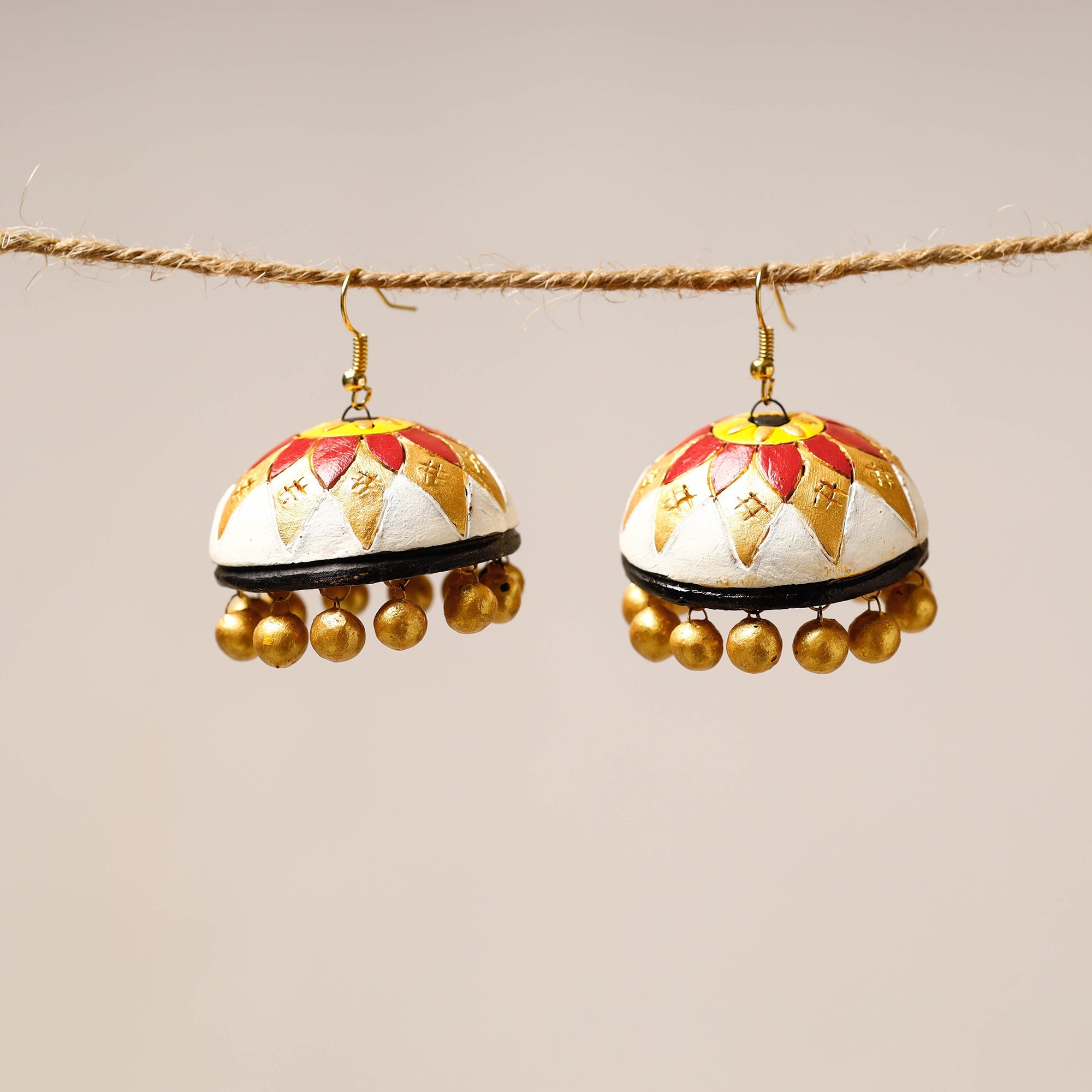 KHUSHBASH - HAPPY LOOM OF EAST Bishnupur Handpainted Terracotta Jhumki Earrings 23