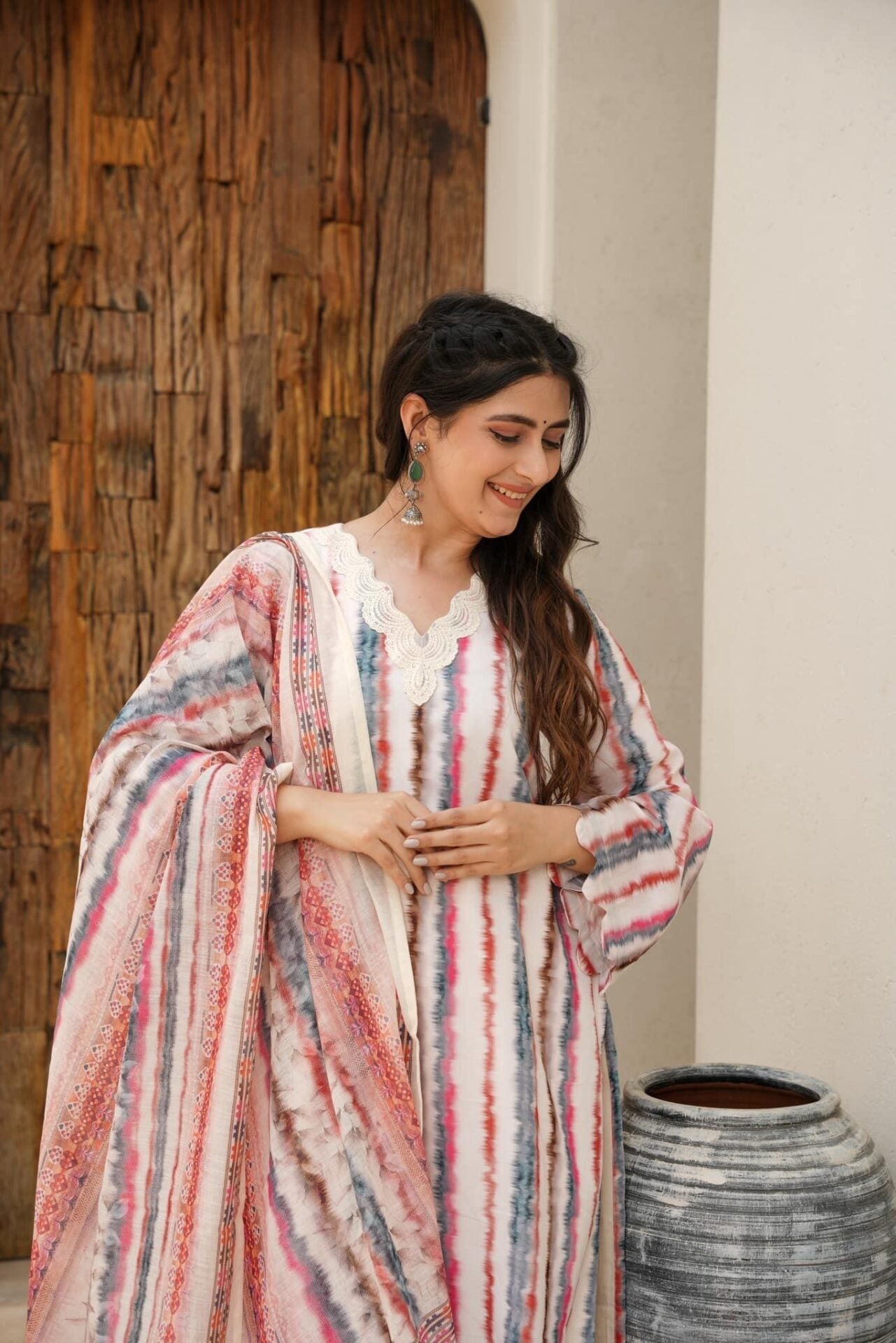 Idaho-o Ivory cotton kurta set - view 5