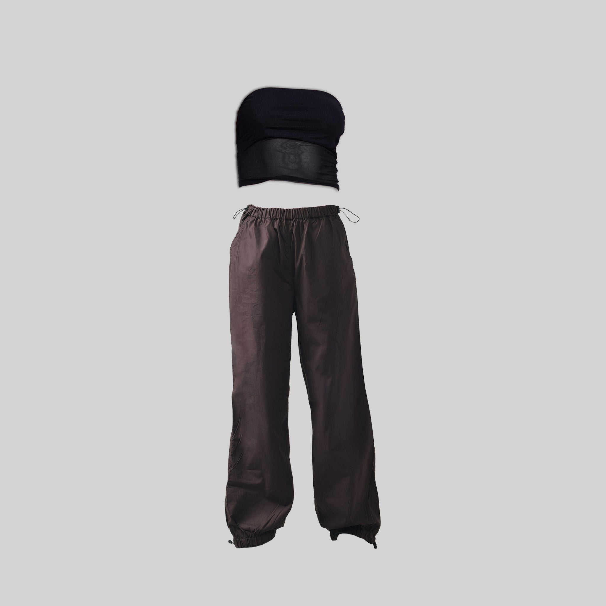 Tube top brown – I Z F Black Tube Top & Brown Parachute Pants