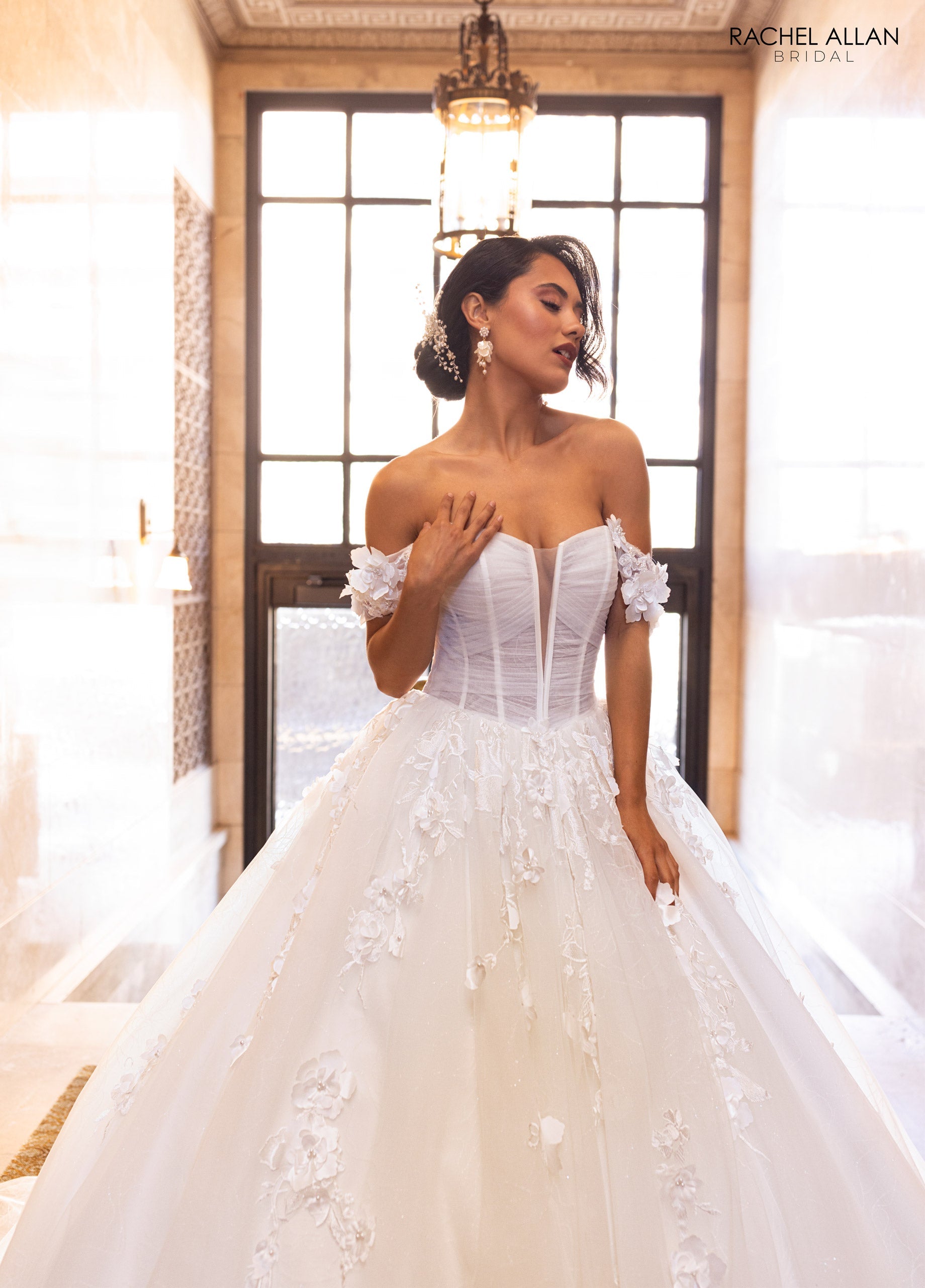 Mary's Bridal Ball Gowns Collection 3D Floral Off Shoulder Bridal Gown by Rachel Allan RB6170 - view 4