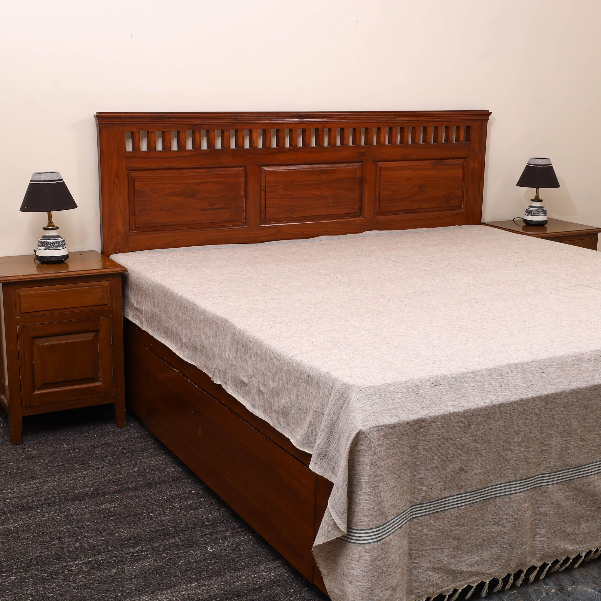 GWALIOR HANDLOOMS Beige - Plain Cotton Double Handloom Bed Cover (98 x 90 in) 30