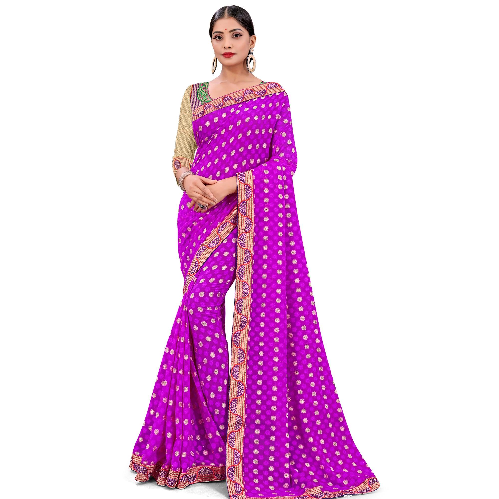 Peachmode Jazzy Purple Colored Party Wear Georgette Saree