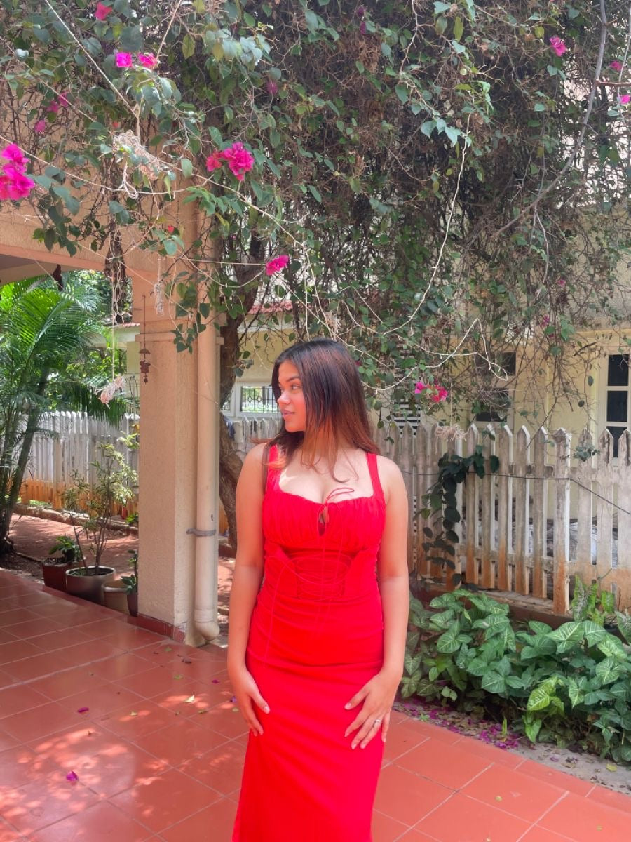 Cottage Core Red Midi Party Dress