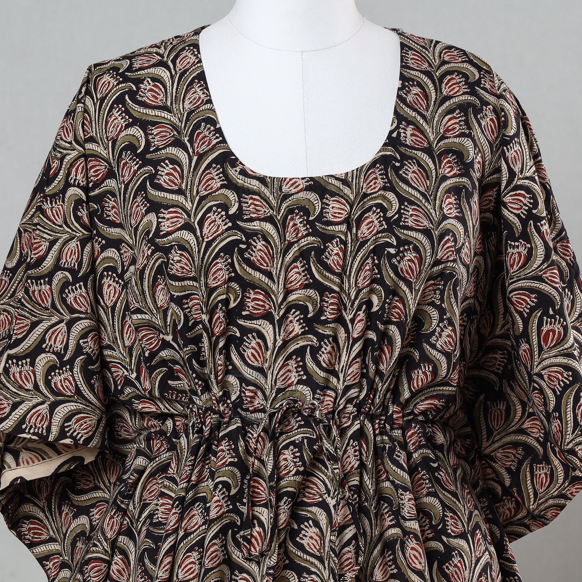 ITOKRI CASUALS Black - Bagru Block Printed Cotton Kaftan with Tie-Up Waist (Short) - view 2