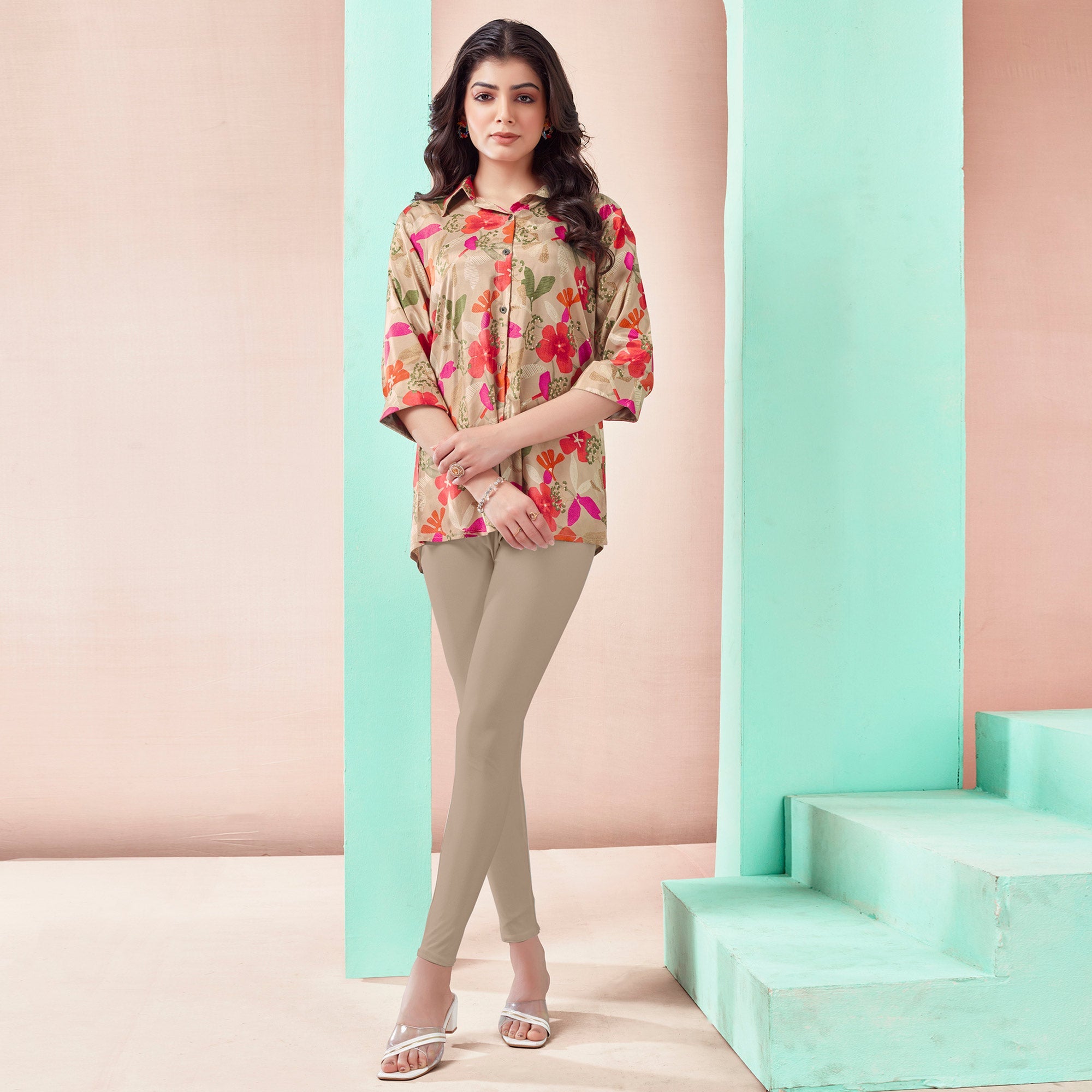 Peachmode Chikoo Floral Foil Printed Muslin Top - view 7