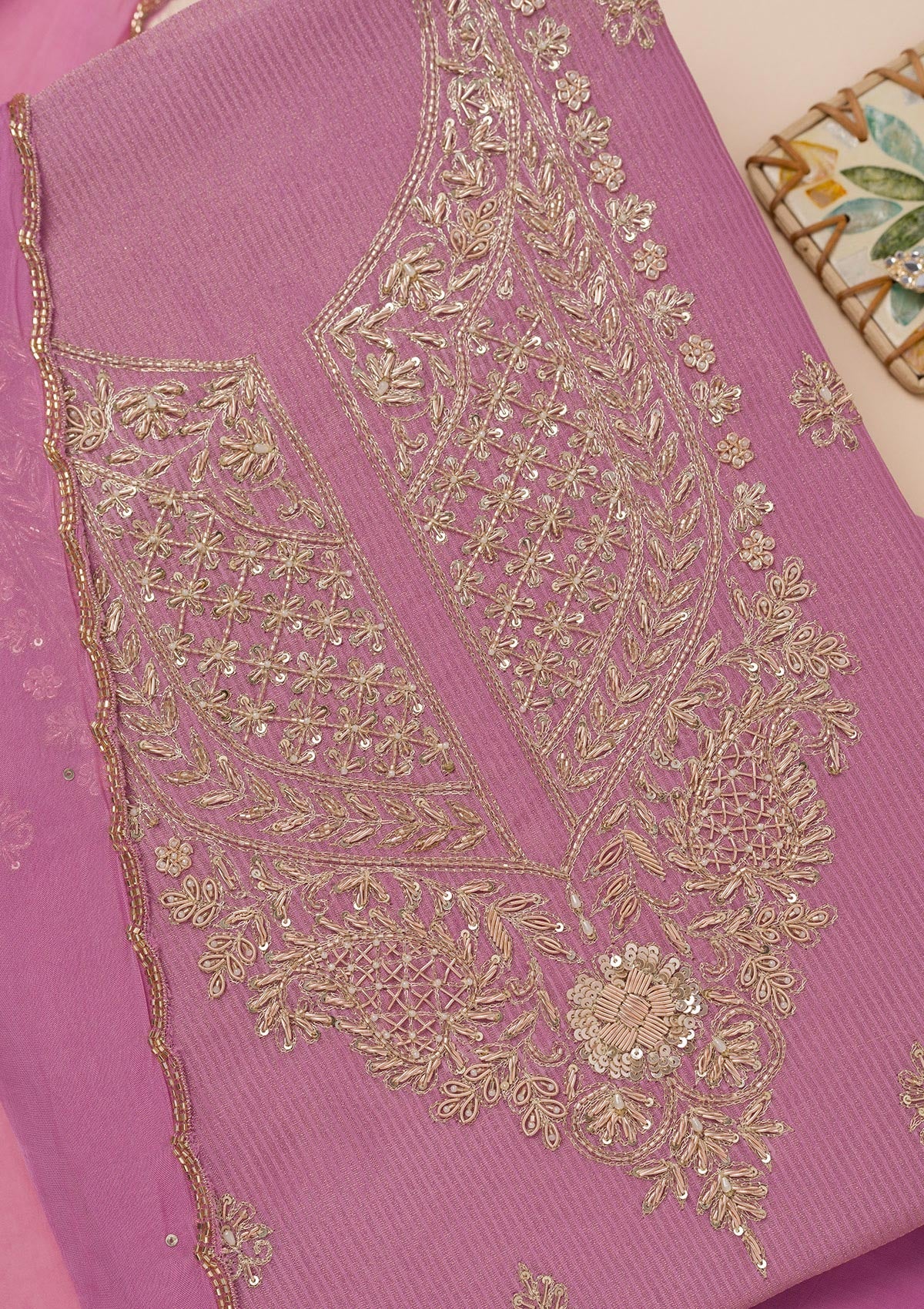 Koskii Lavender Cutdana Tissue Unstitched Salwar Suit - view 2