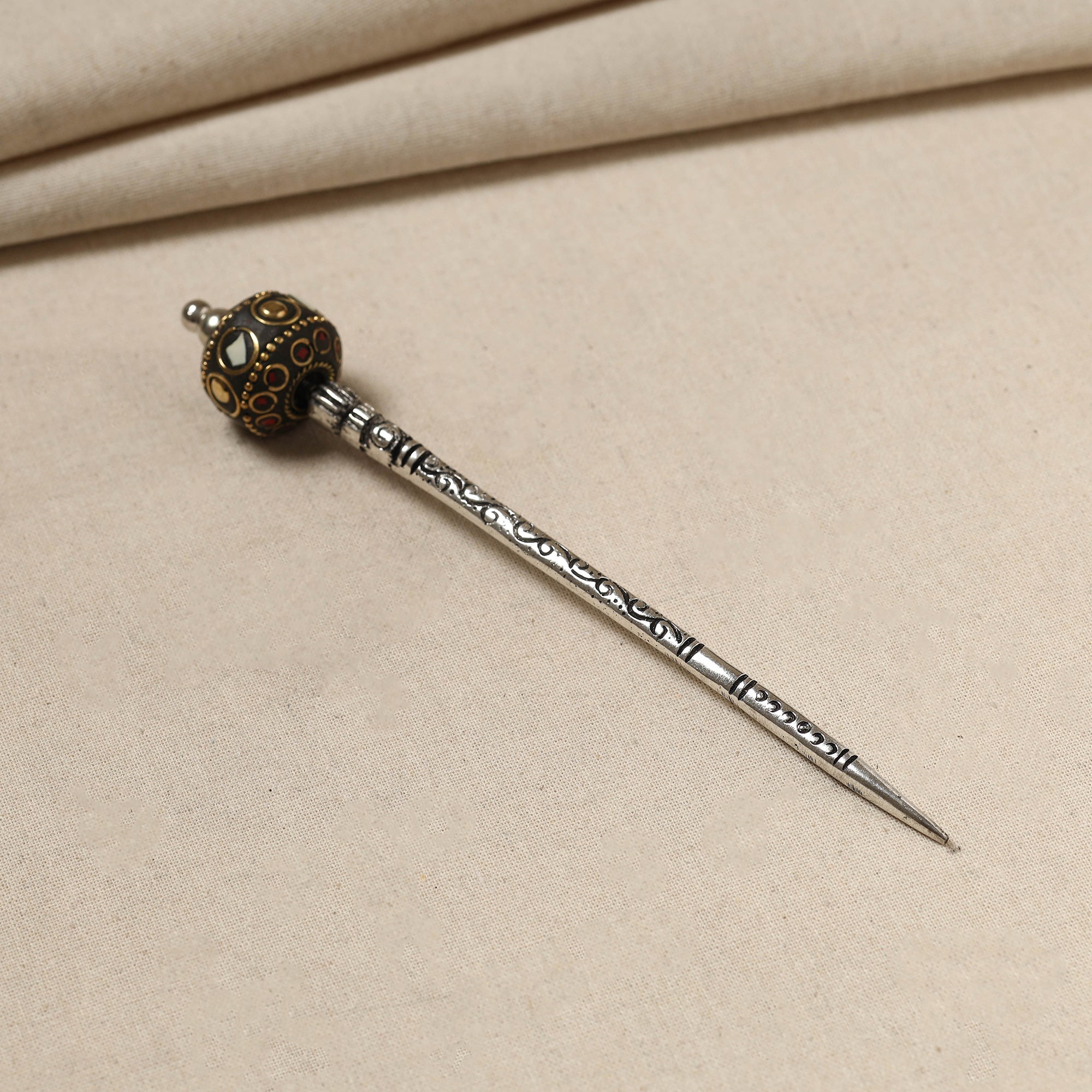 WHITE RIVER STORIES Antique Finish Oxidised German Silver Juda Stick